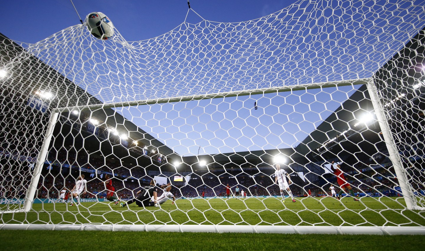 Portugal's Nani scores