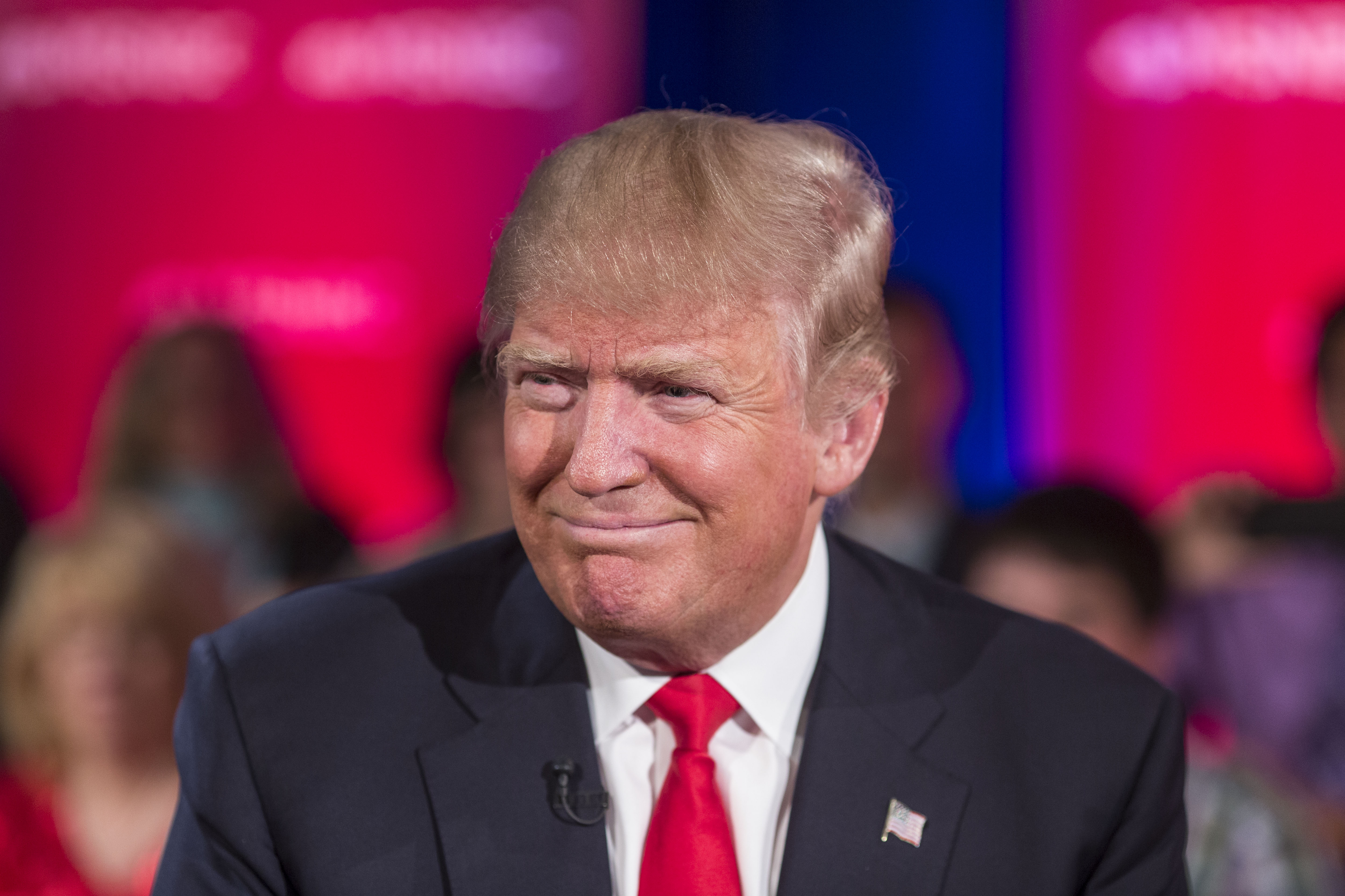 GREEN BAY, WI - MARCH 30: Republican Presidential candidate Donald Trump films a town hall meeting for MSNBC with Chris Matthews at the Weidner Center located on the University of Wisconsin Green Bay campus on March 30, 2016 in Green Bay, Wisconsin. Candidates are campaigning ahead of the Wisconsin primary on April 5. (Photo by Tom Lynn/Getty Images)