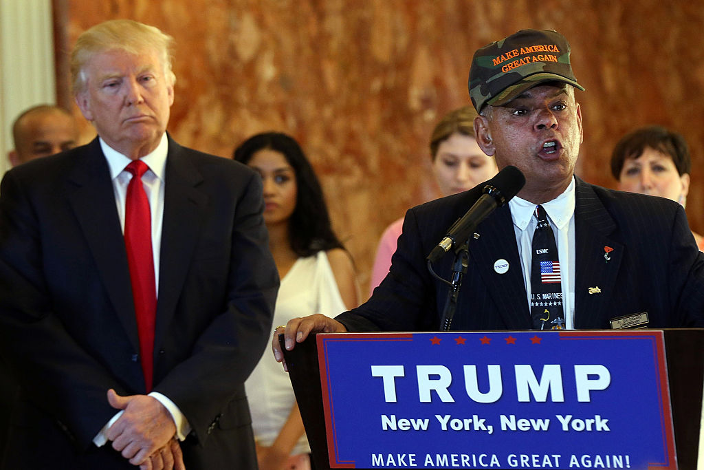 NEW YORK, NY - MAY 31: Former Marine Al Baldasaro defends the donations of Republican presidential candidate Donald Trump at a news conference at Trump Tower where Trump addressed issues about the money he pledged to donate to veterans groups on May 31, 2016 in New York City. Trump had previously said he had raised $6 million at the nationally broadcast fund-raiser he attended instead of the debate and that he would donate it all to veterans groups. (Photo by Spencer Platt/Getty Images)