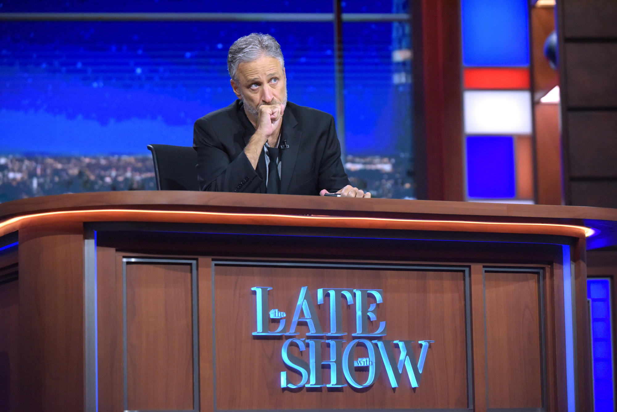 The Late Show with Stephen Colbert airing live, Thursday July 21, 2016 in New York. With guest John Stewart. Photo: Scott Kowalchyk/CBS é2016CBS Broadcasting Inc. All Rights Reserved.