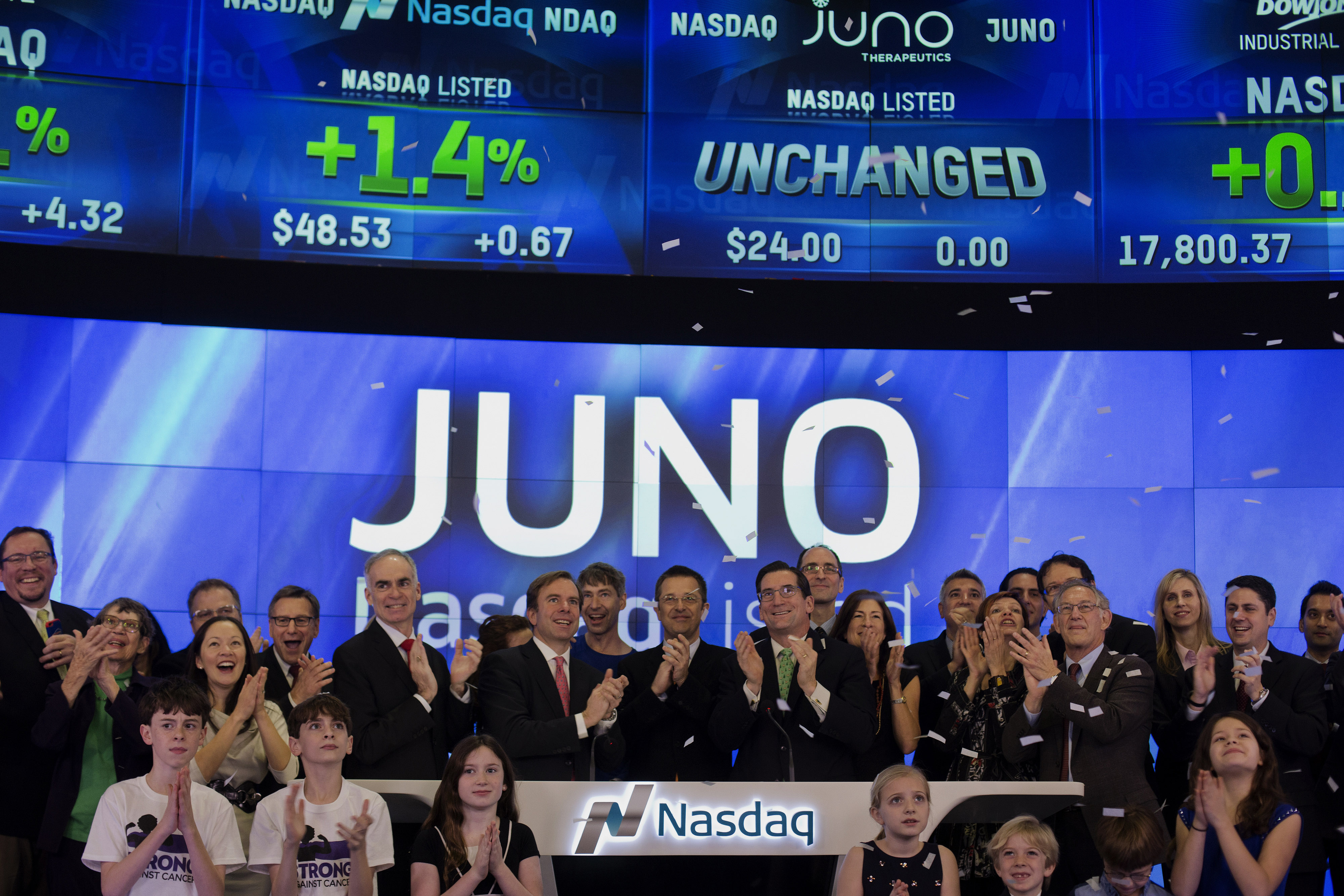Inside The Nasdaq MarketSite As Juno Therapeutics Releases IPO