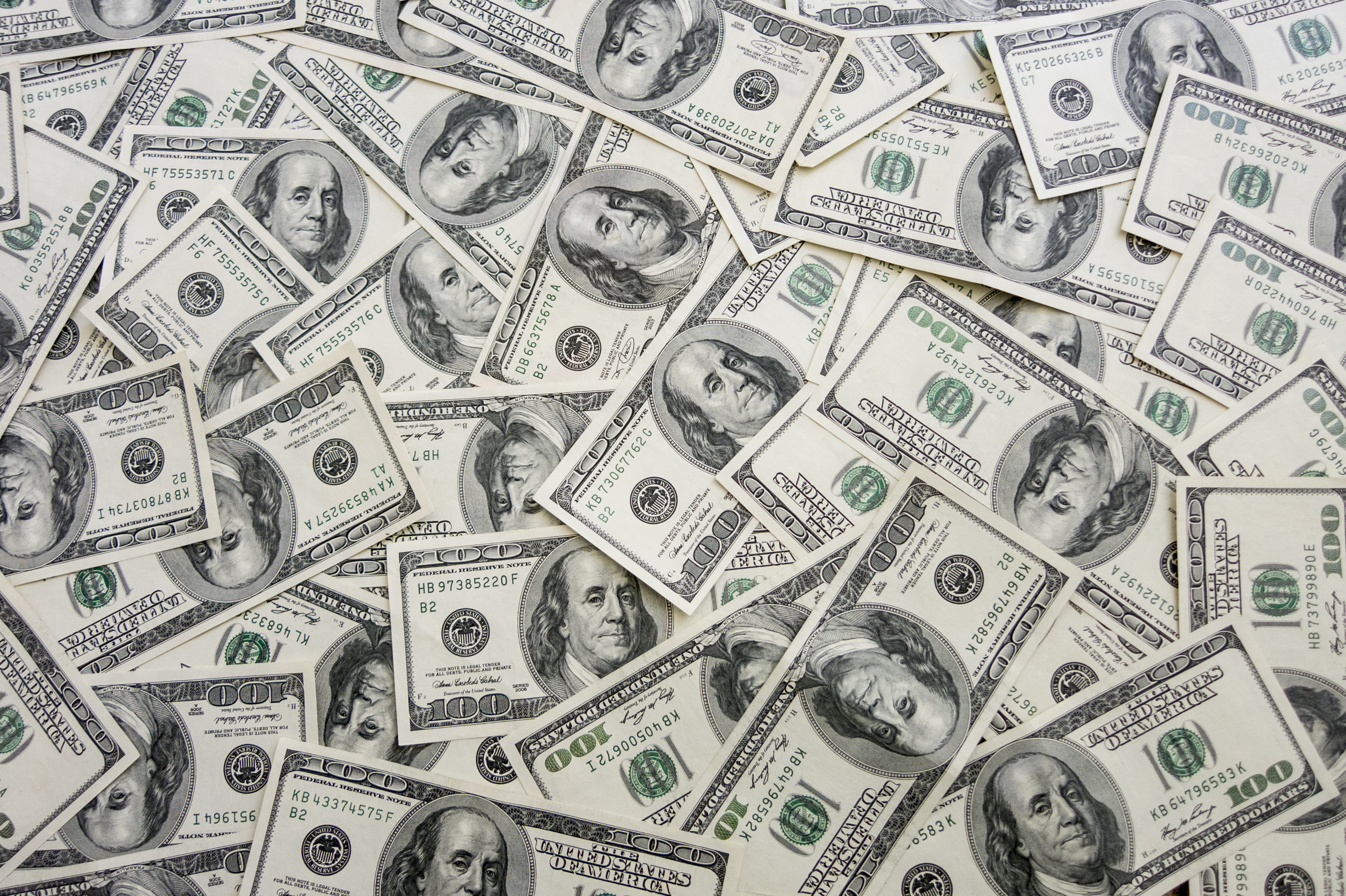 Hundred-dollar bills spread out