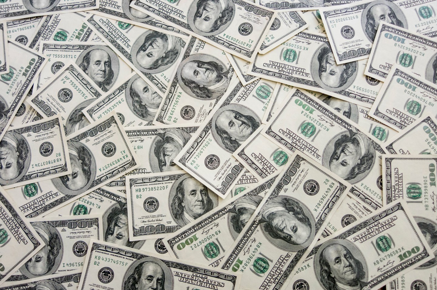Hundred-dollar bills spread out