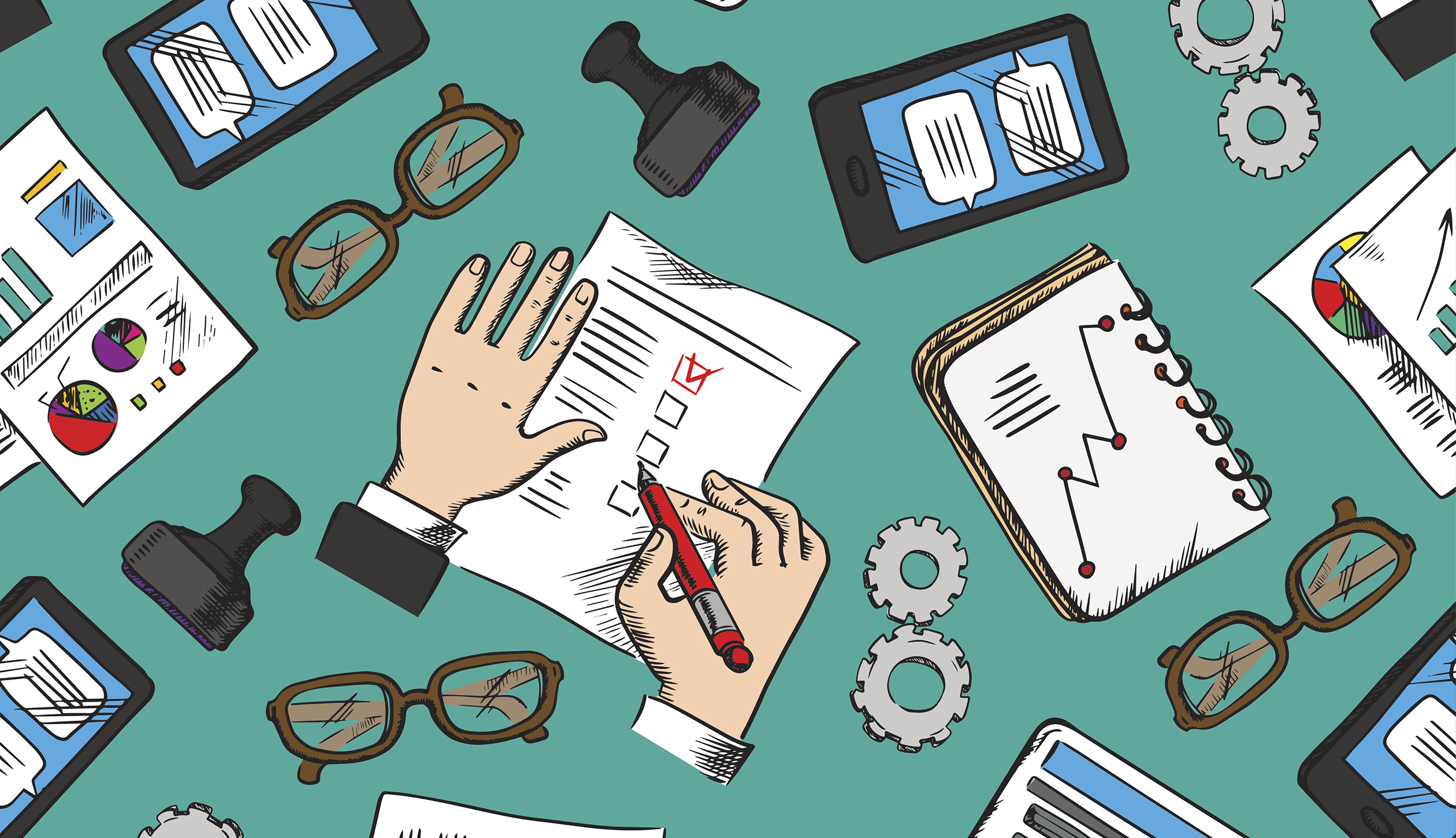 Seamless pattern of sketched business icons