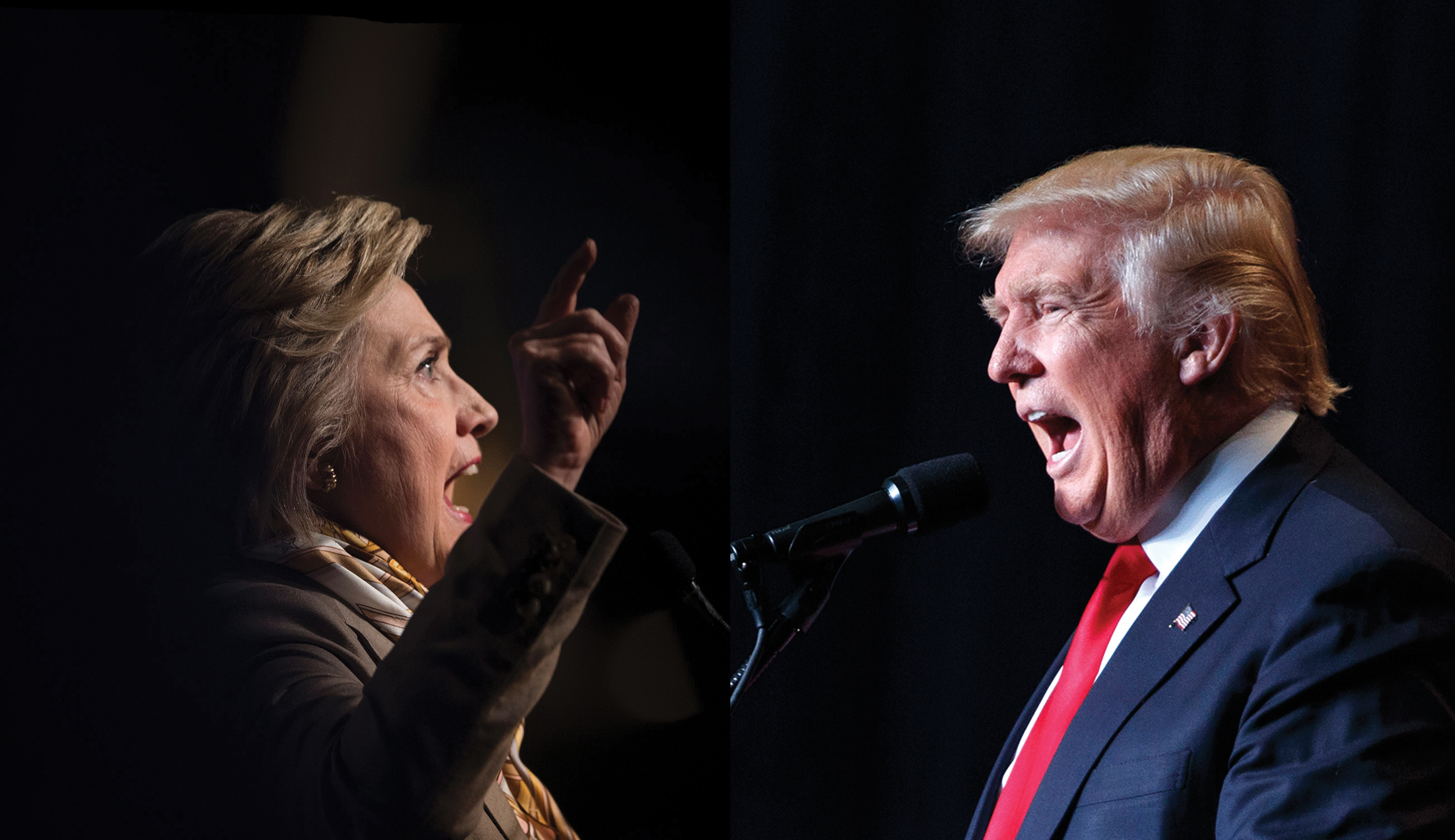 Democratic US Presidential hopeful Hillary Clinton addresses the North American Building Trades Union National Legislative Conference April 19, 2016 in Washington, DC. / AFP / Brendan Smialowski (Photo credit should read BRENDAN SMIALOWSKI/AFP/Getty Images)Republican presidential candidate Donald Trump speaks during a campaign rally, Friday, Aug. 5, 2016, in Green Bay, Wis. (AP Photo/Evan Vucci)