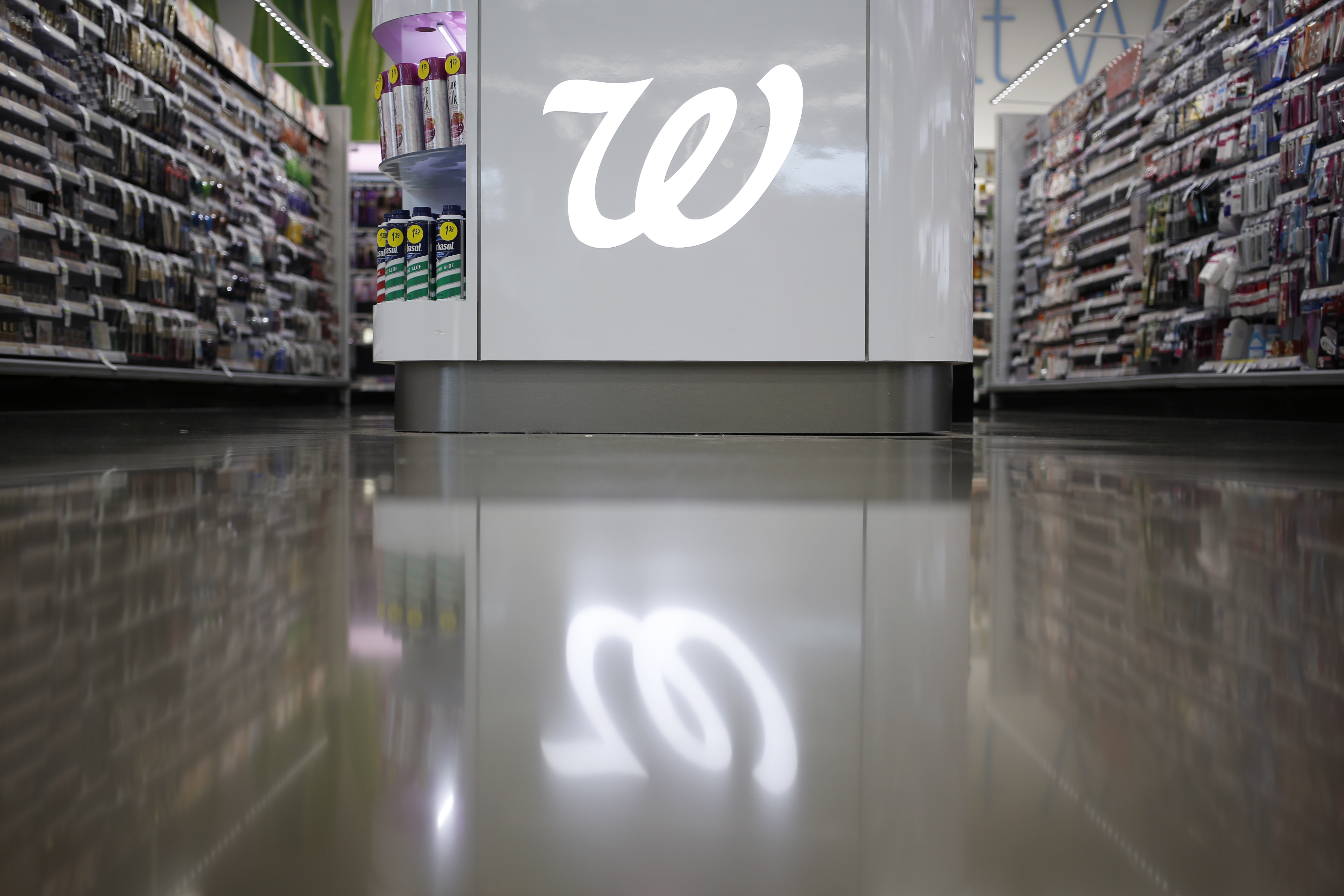 The Walgreen Co. logo is displayed in the cosmetics section of one of the company's stores in Kentucky.