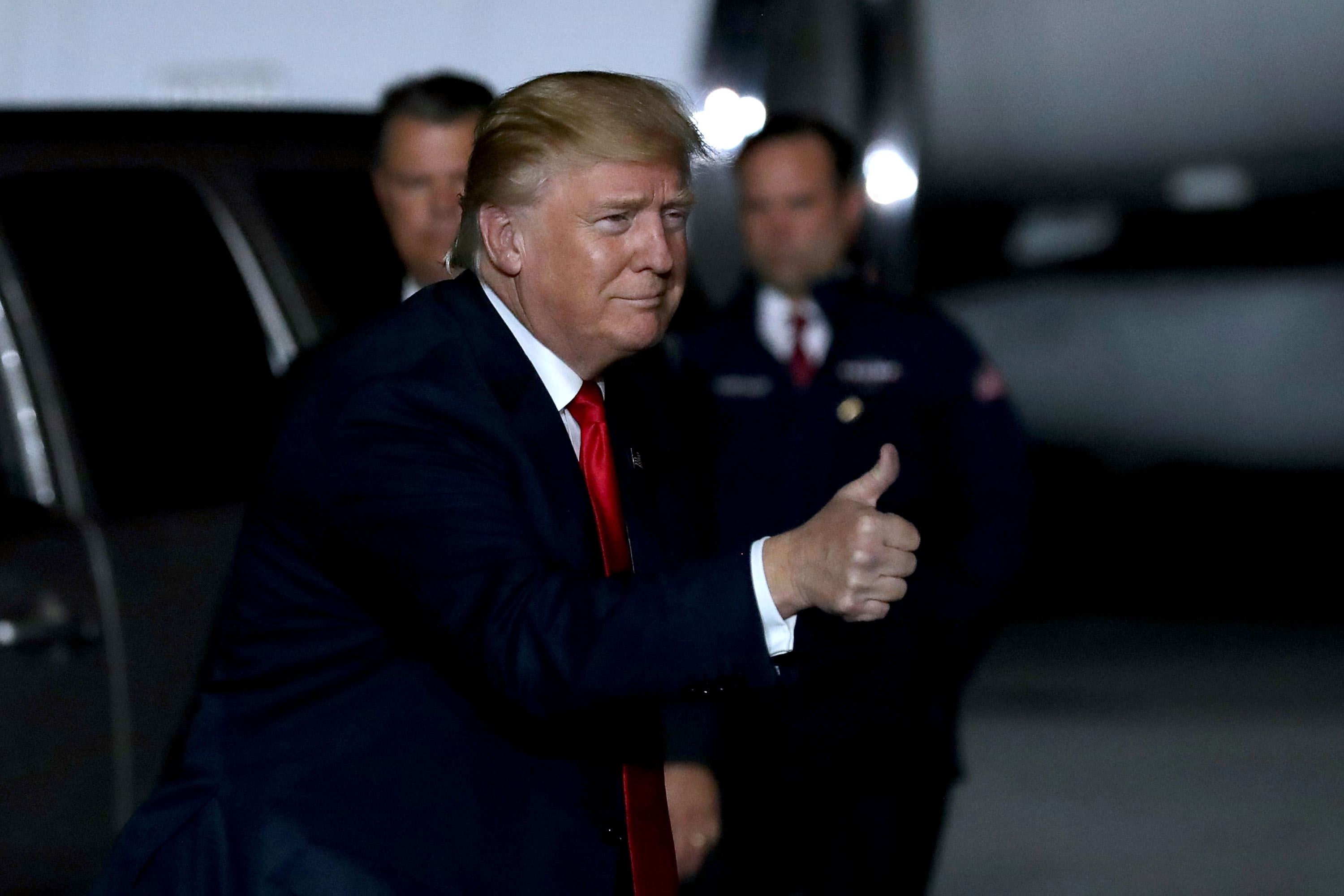 Republican presidential nominee Donald Trump arrives for a campaign rally in Albuquerque, New Mexico.