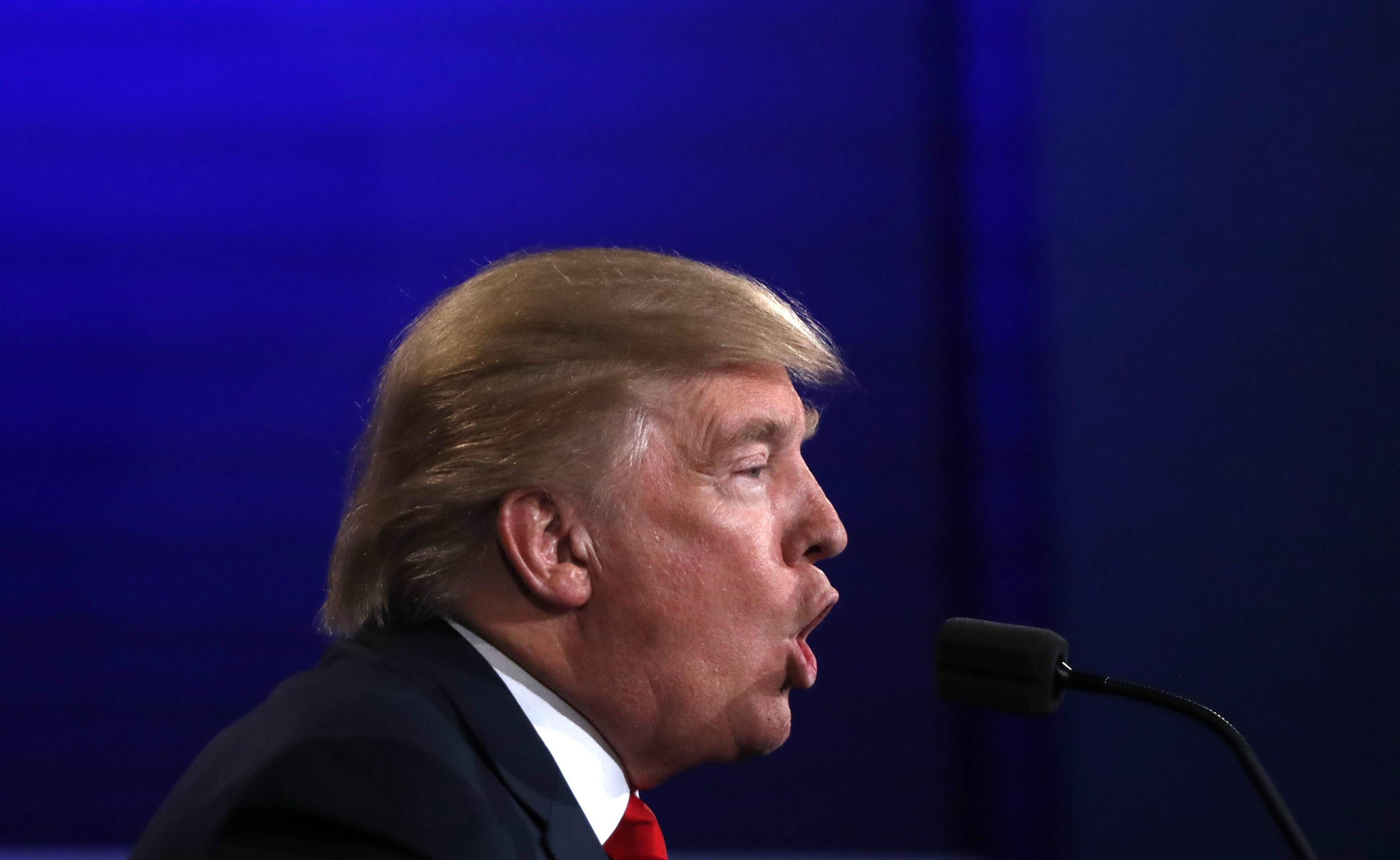 Republican U.S. presidential nominee Trump speaks during the third and final debate with Democratic nominee Clinton in Las Vegas
