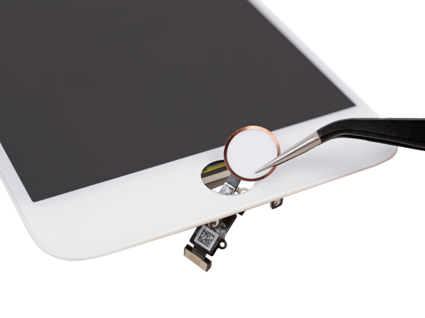 The iPhone 7 Plus' home button, a touch sensor, is shown during a iFixit's teardown of the phone in Japan