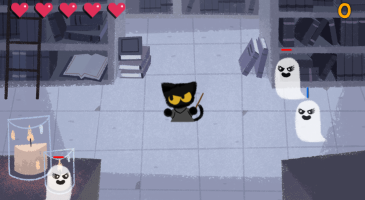 Doodler Juliana Chen's own black cat named Momo inspired this year's Halloween doodle.