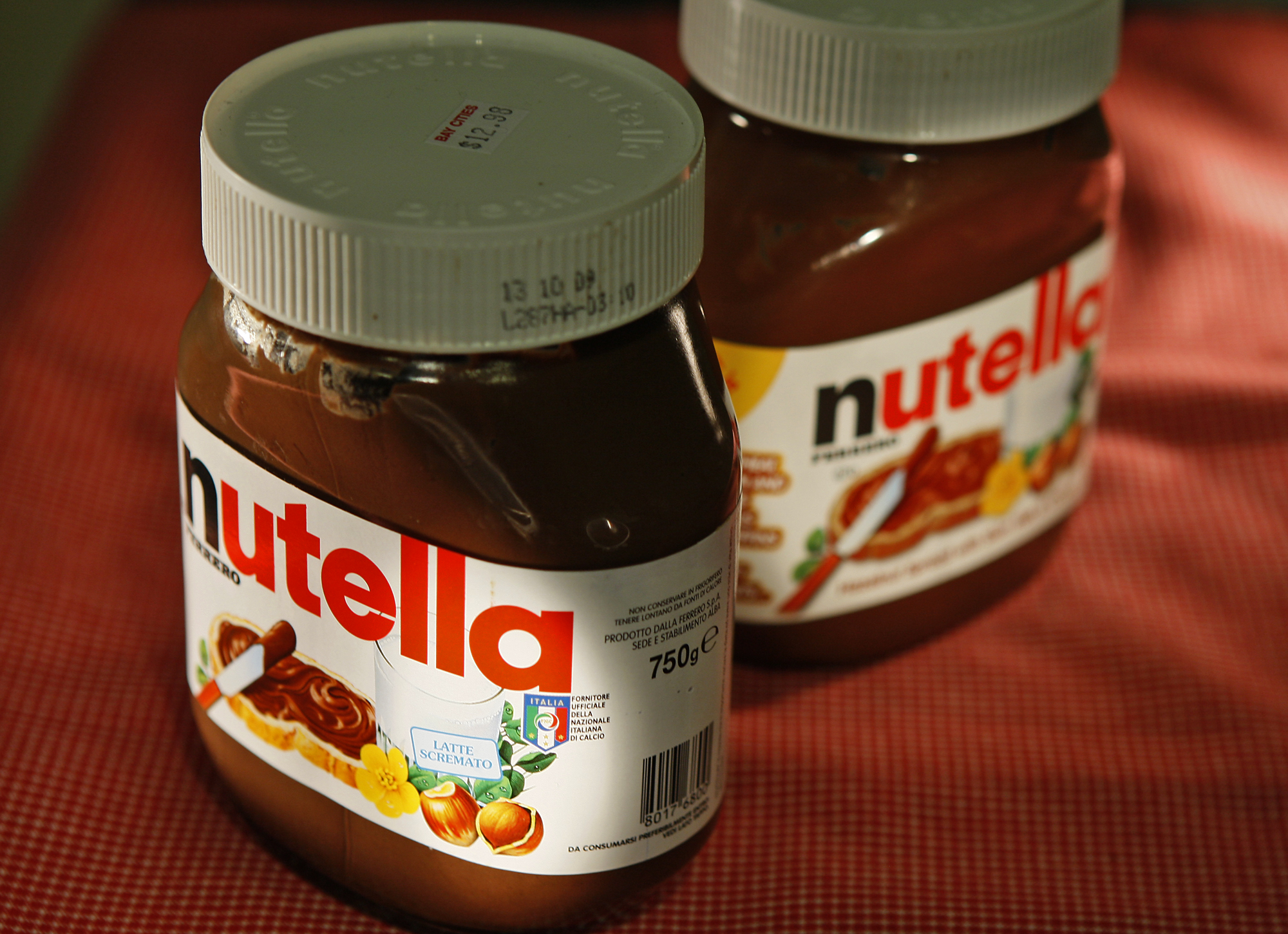 Nutella spread from Italy, left, and made for the USA, in Canada.