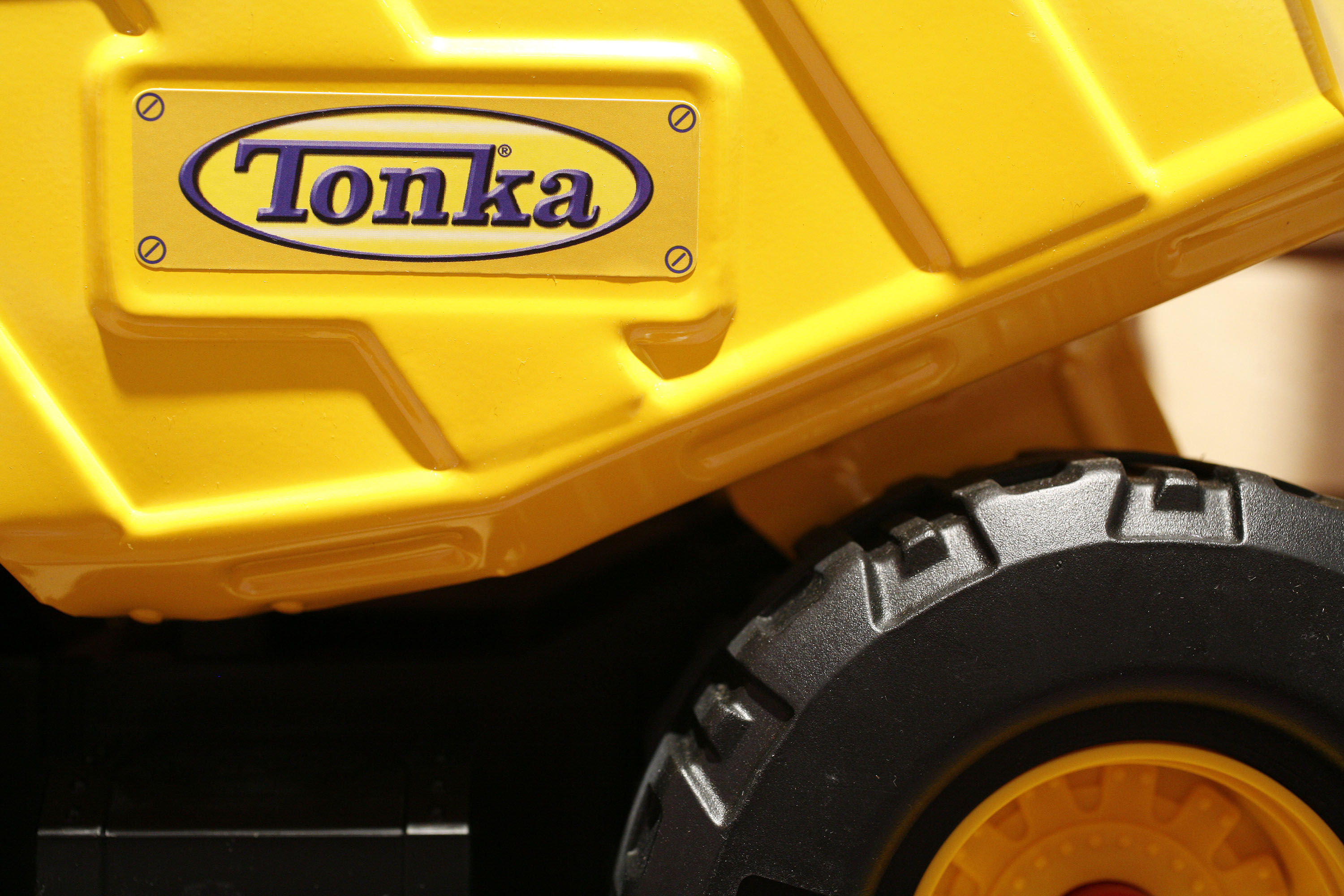 A Tonka truck sits on display in the Hasbro showroom during the International Toy Fair in New York.