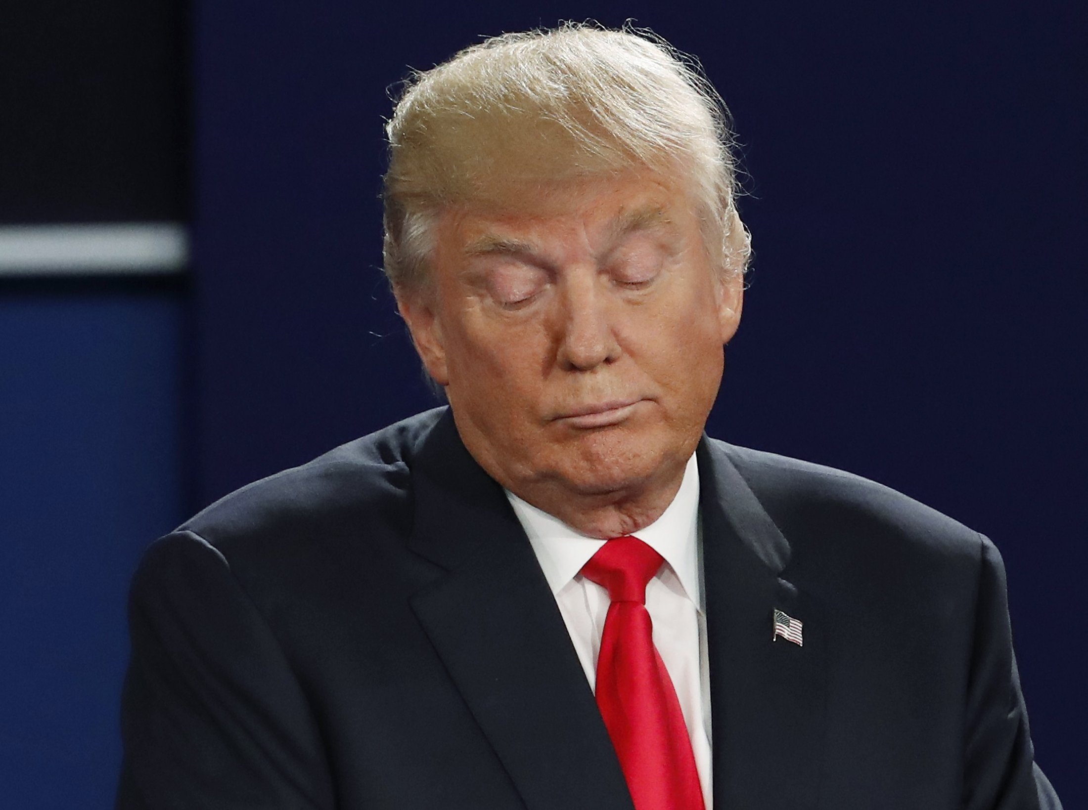 Republican U.S. presidential nominee Donald Trump is seen during his presidential town hall debate against Democratic U.S. presidential nominee Hillary Clinton at Washington University in St. Louis