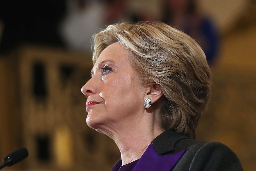 Hillary Clinton concedes the presidential election at the New Yorker Hotel on Nov. 9, 2016 in New York City.