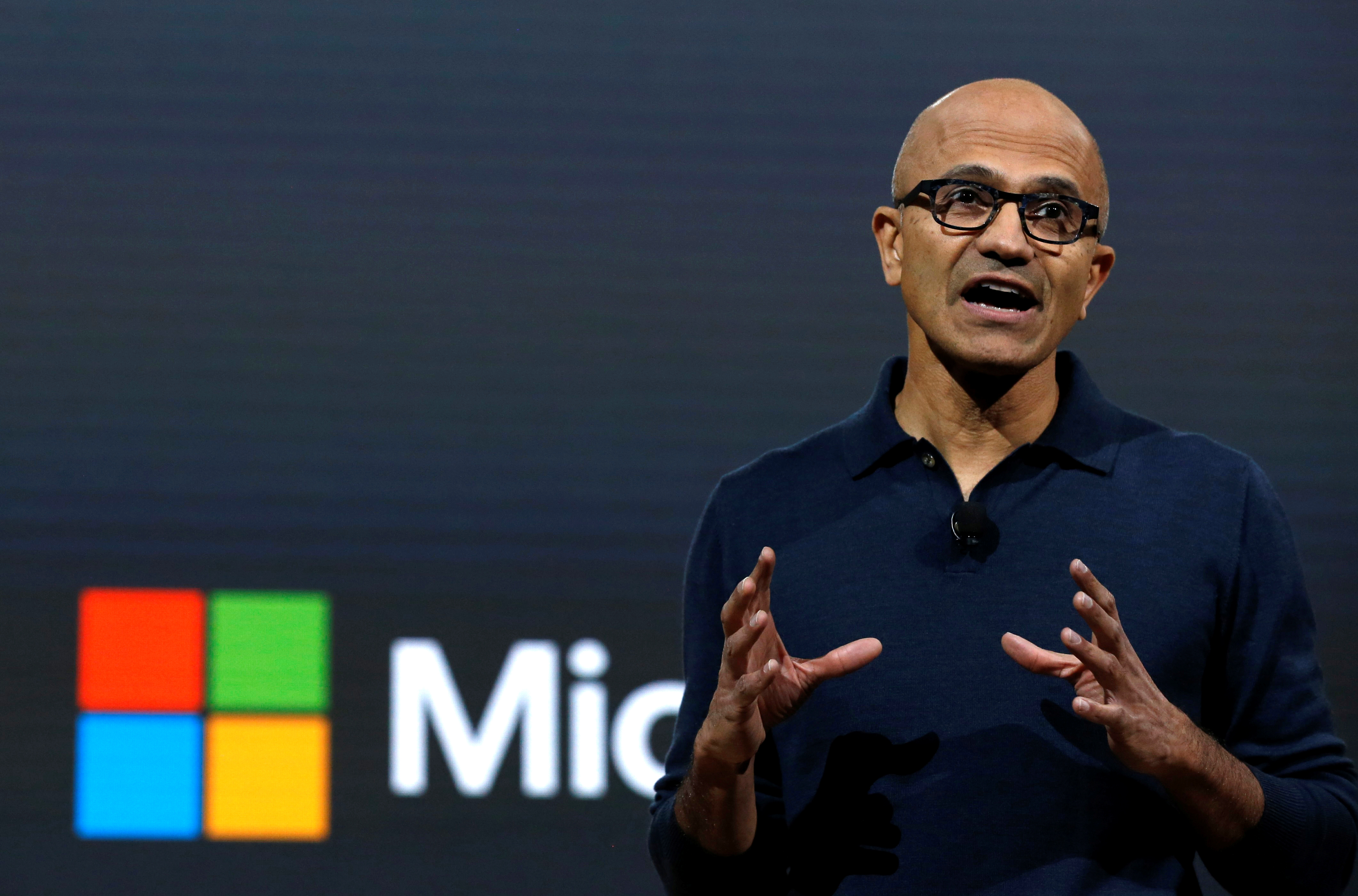 Microsoft CEO Satya Narayana Nadella speaks at Microsoft's live event in New York