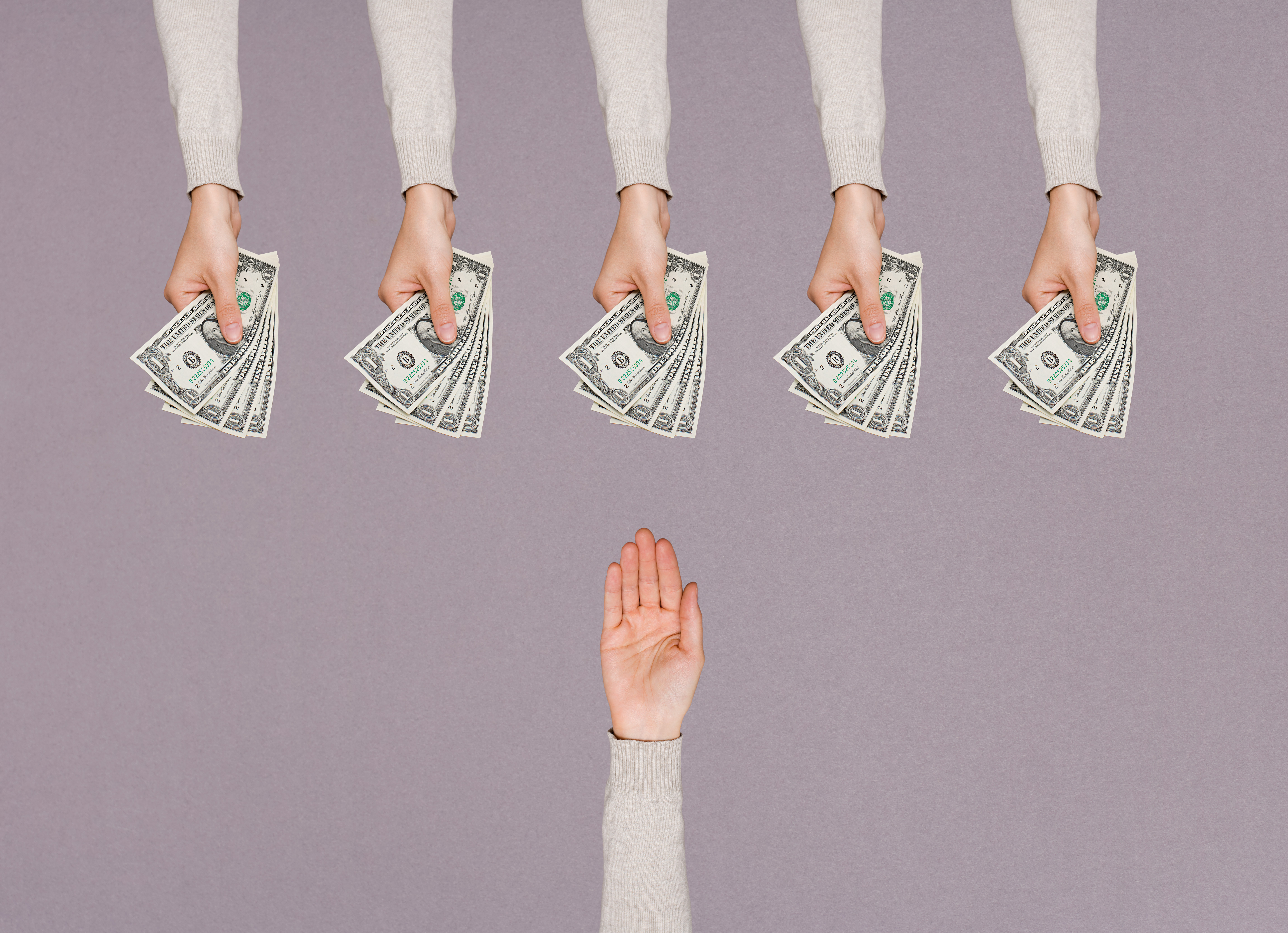 People handing over money