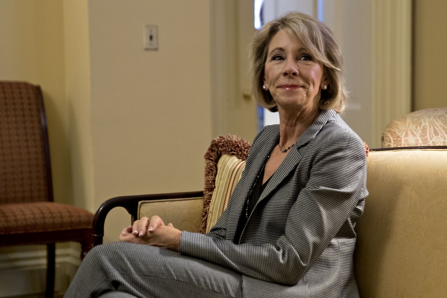 Senate Majority Leader McConnell Meets With President-Elect Trumps Pick For Secretary Of Education Betsy DeVos