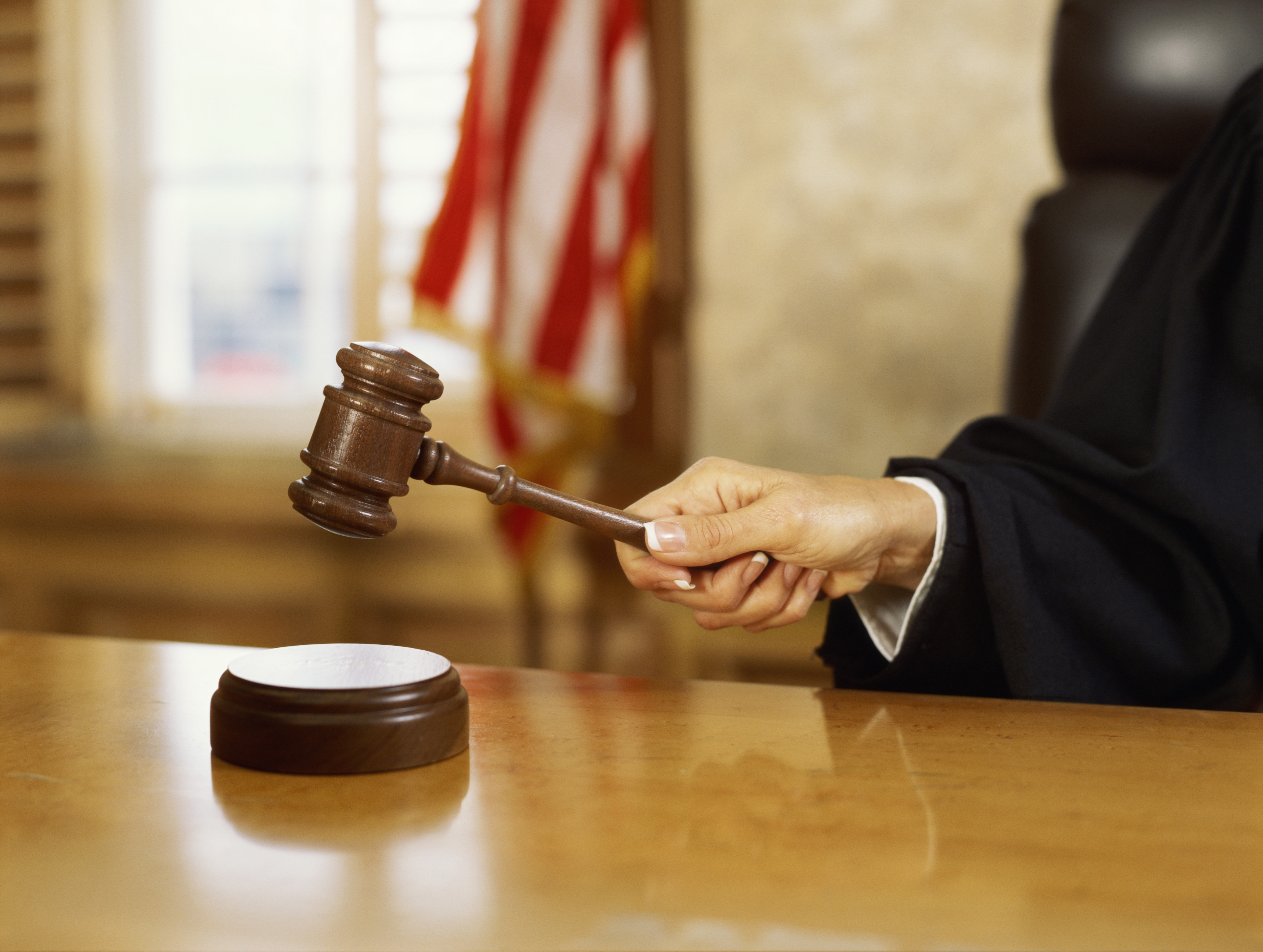 Close-up of a gavel and its sound block