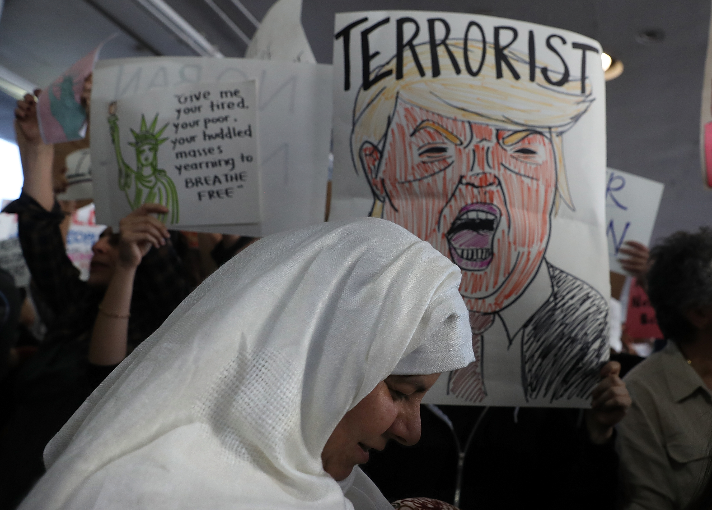 Protestors Rally Against Muslim Immigration Ban At LAX
