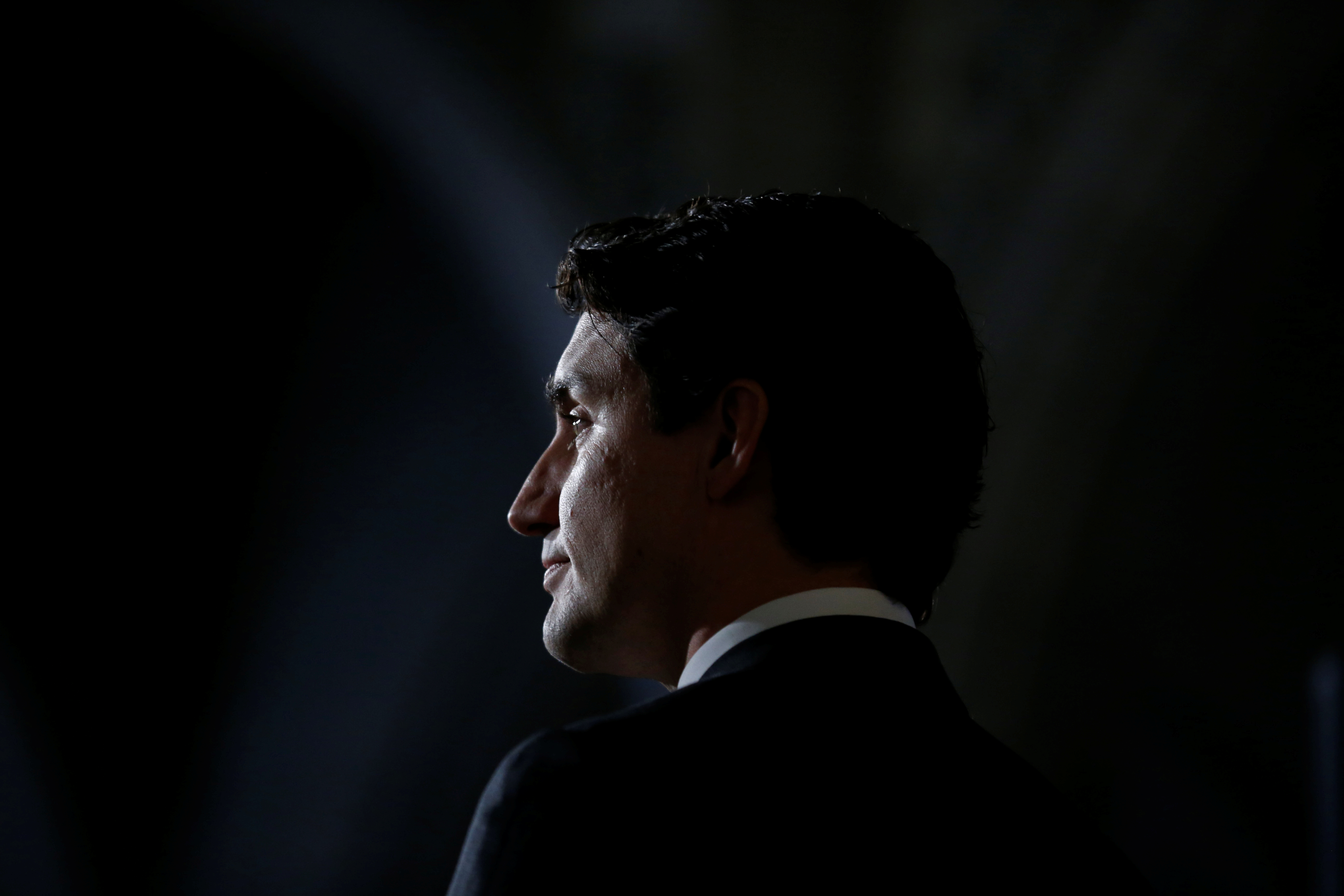 Canada's Prime Minister Justin Trudeau takes part in a news conference on Parliament Hill in Ottawa