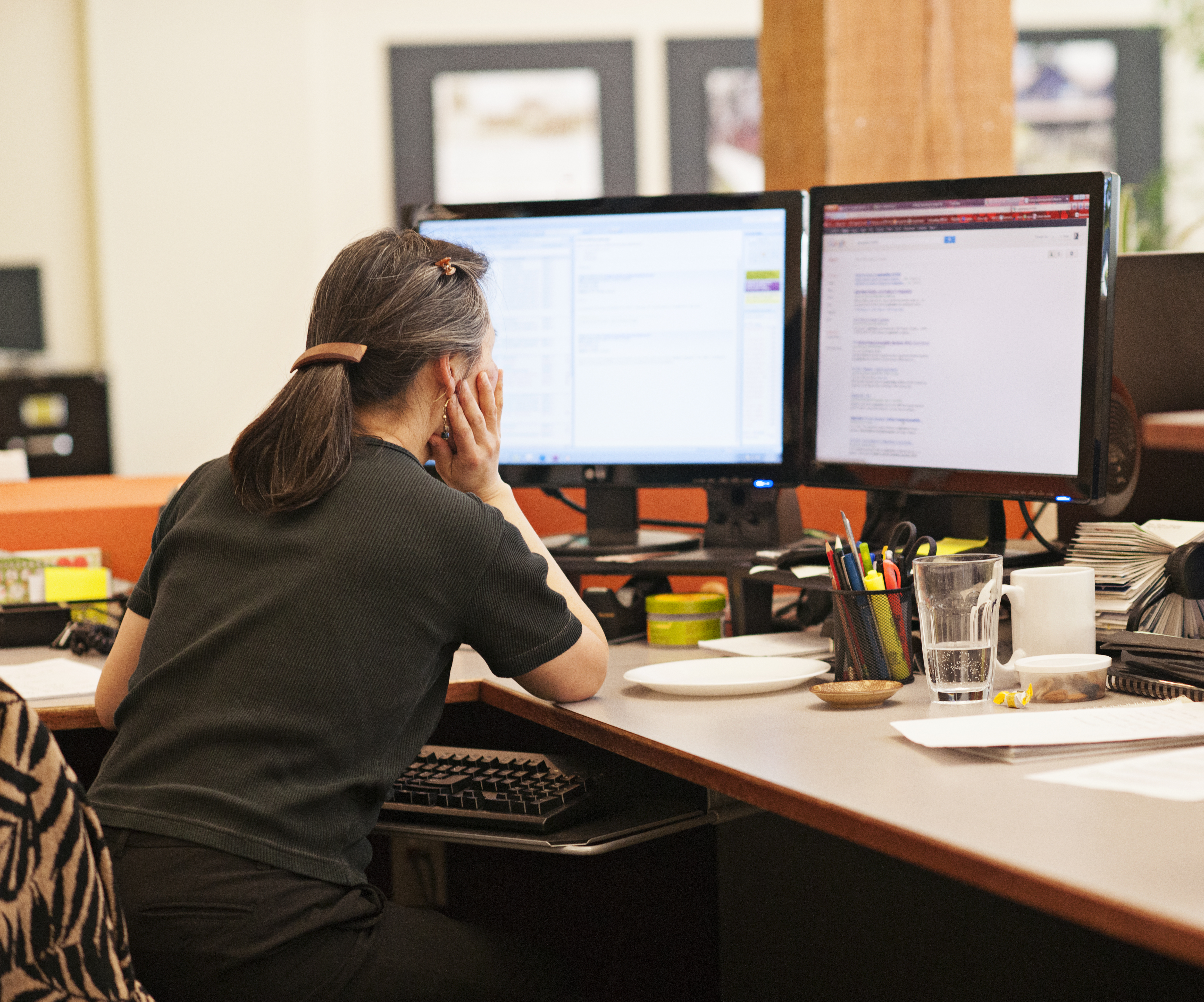 Woman reads email