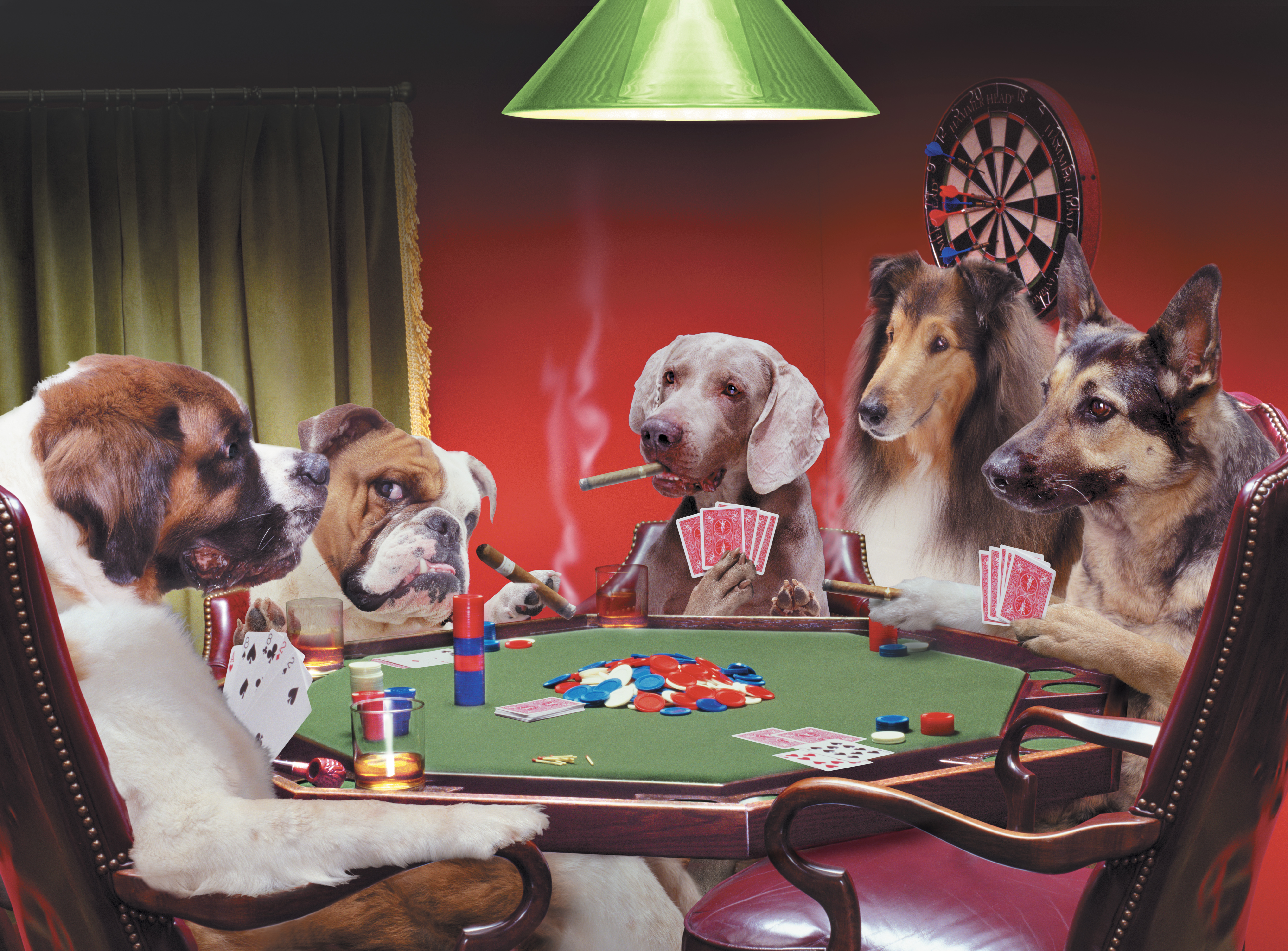 Dogs at table playing poker