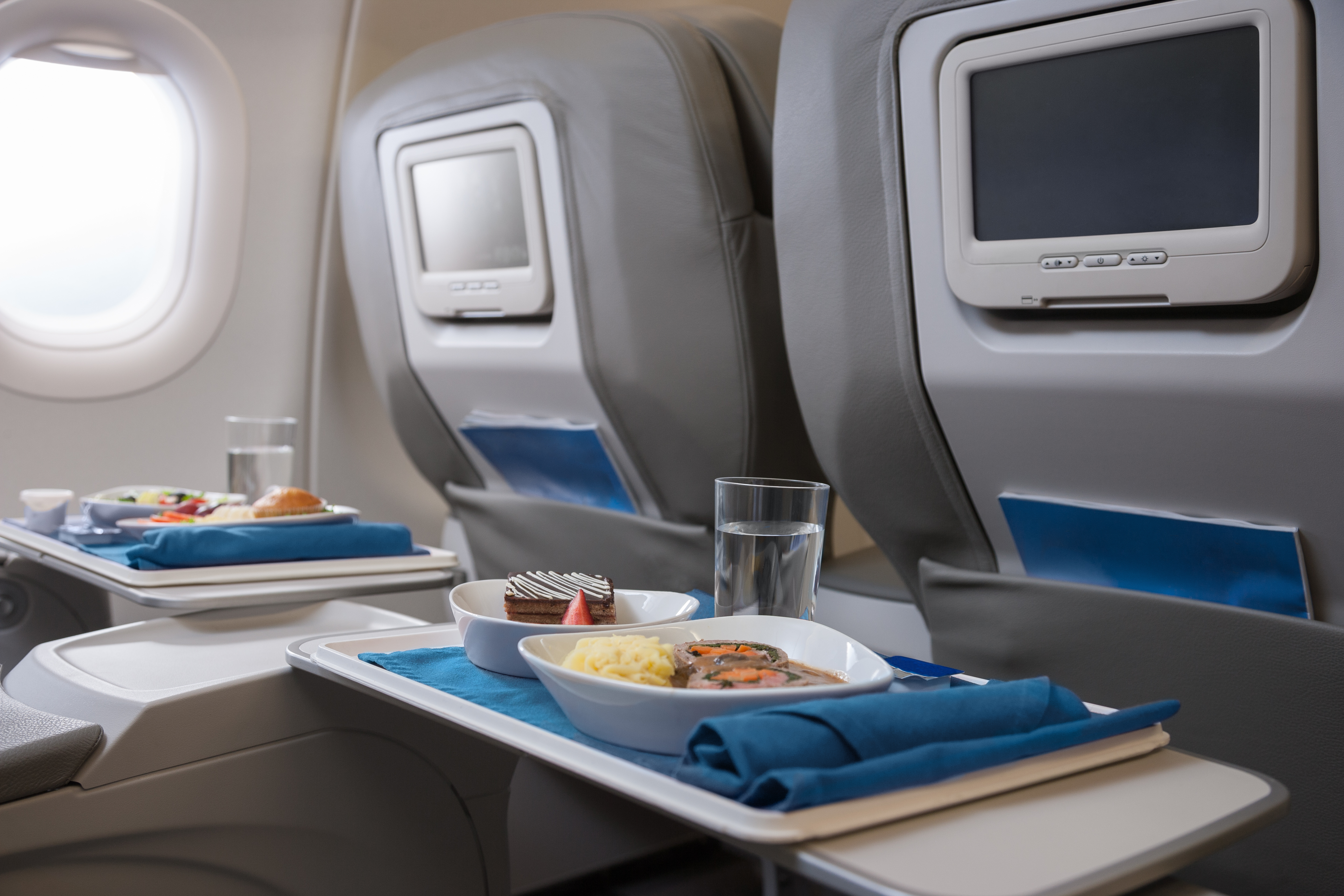 Airline meals served on seat tables