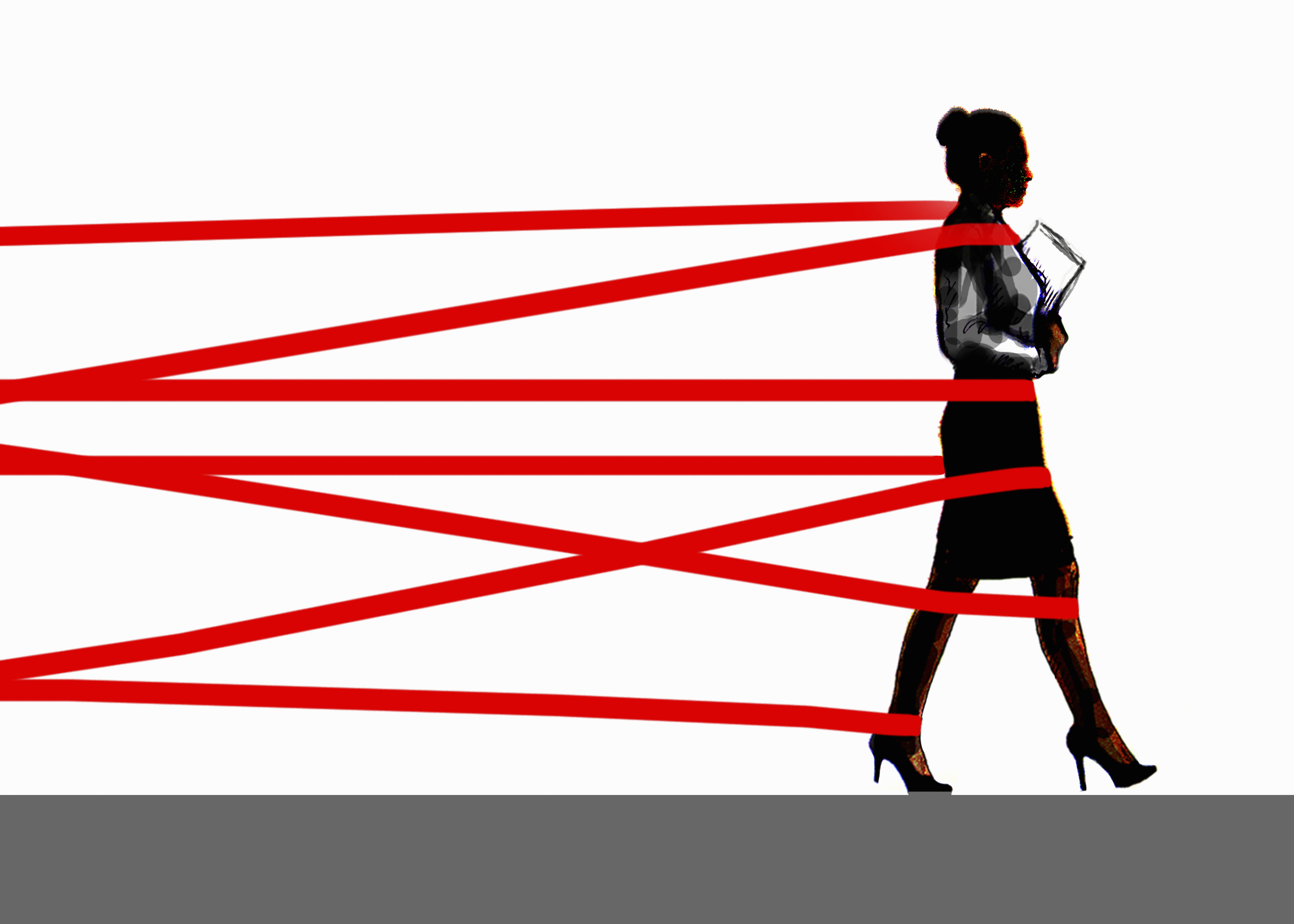 Businesswoman being held back by red tape