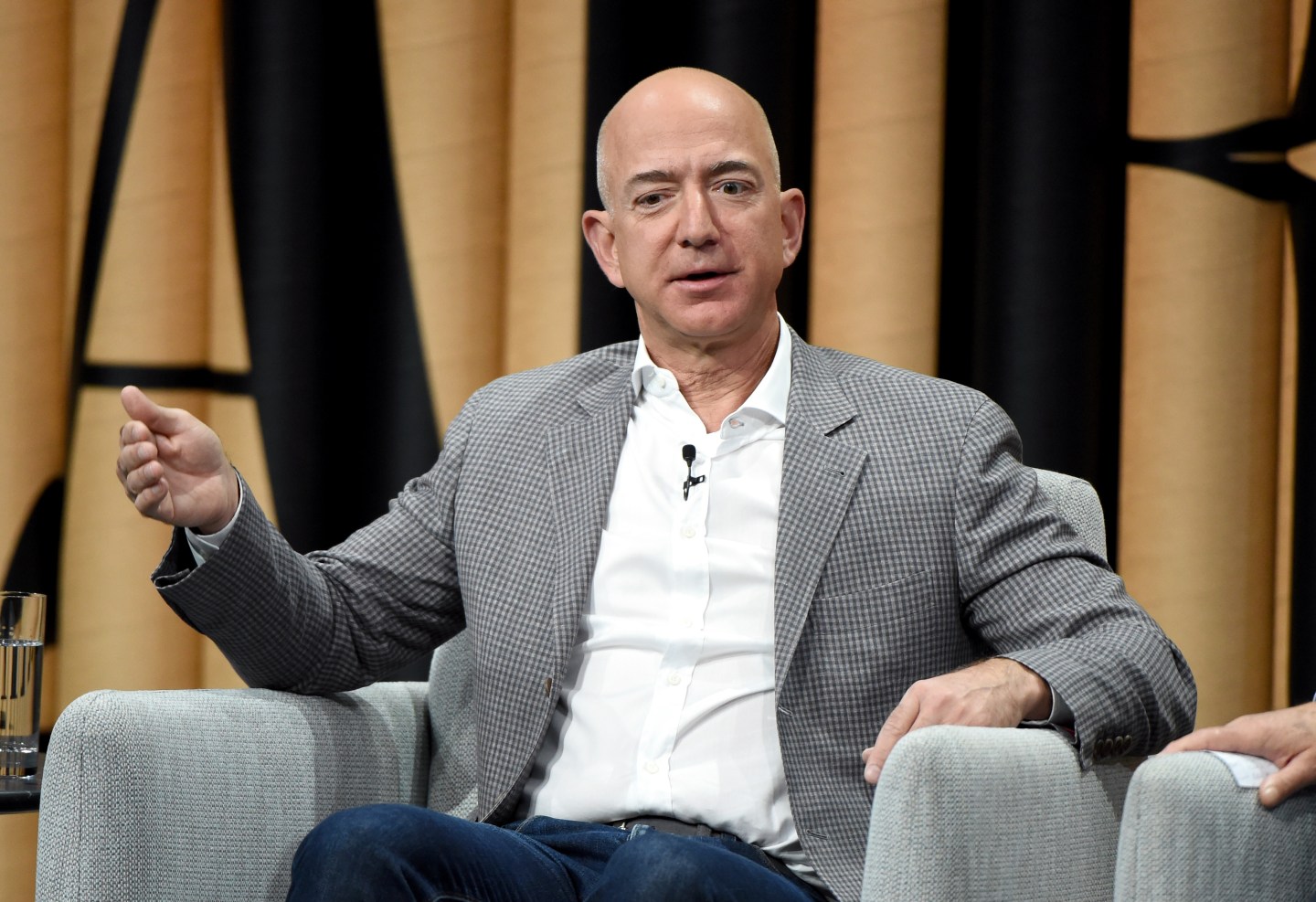 Founder of Amazon, Jeff Bezos, speaks onstage during "The Prime of Mr. Jeff Bezos" at the Vanity Fair New Establishment Summit at Yerba Buena Center for the Arts on October 20, 2016 in San Francisco, California.