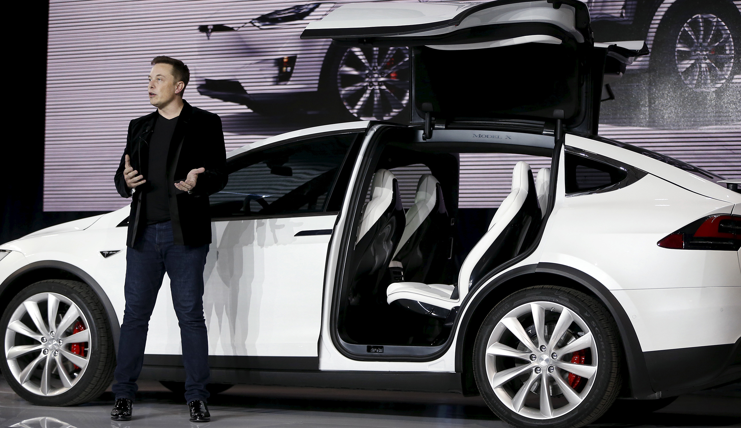 Tesla Motors CEO Elon Musk introduces the Model X electric sports-utility vehicles during a presentation in Fremont, California