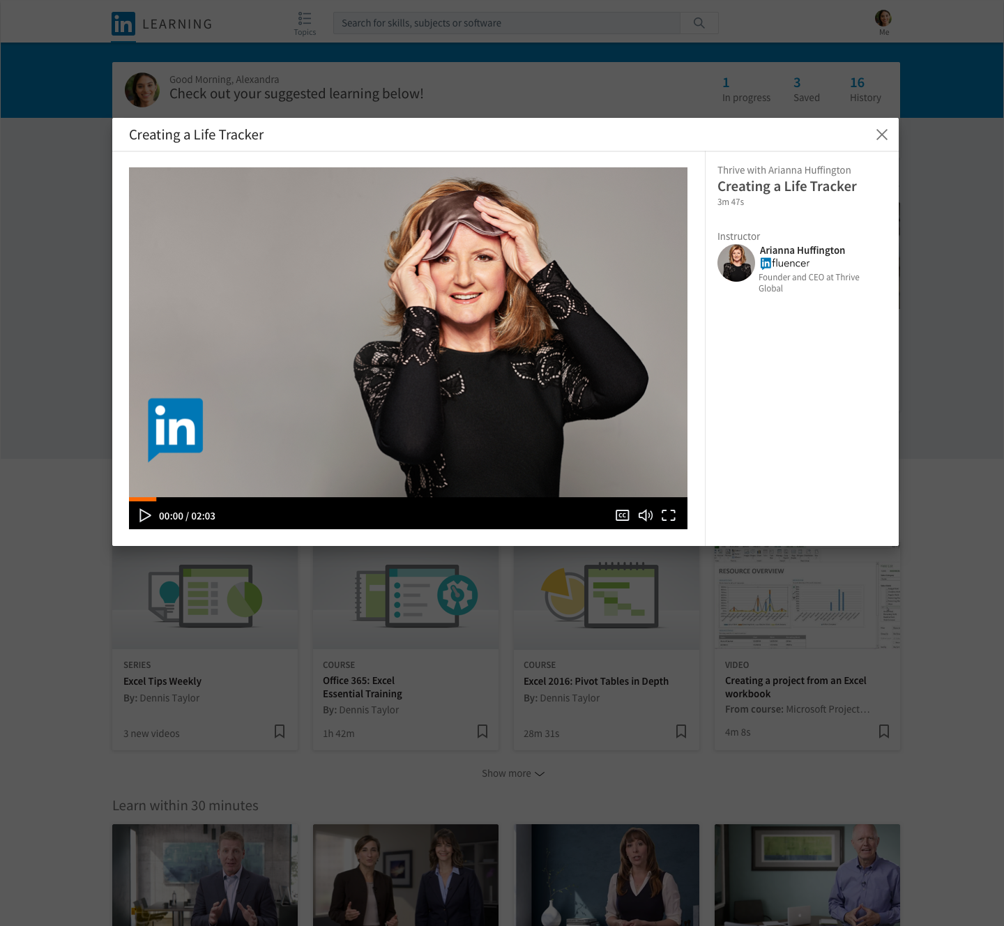 Arianna Huffington's courses from a new “Daily Bites” format for wellness courses by LinkedIn and Thrive Global.