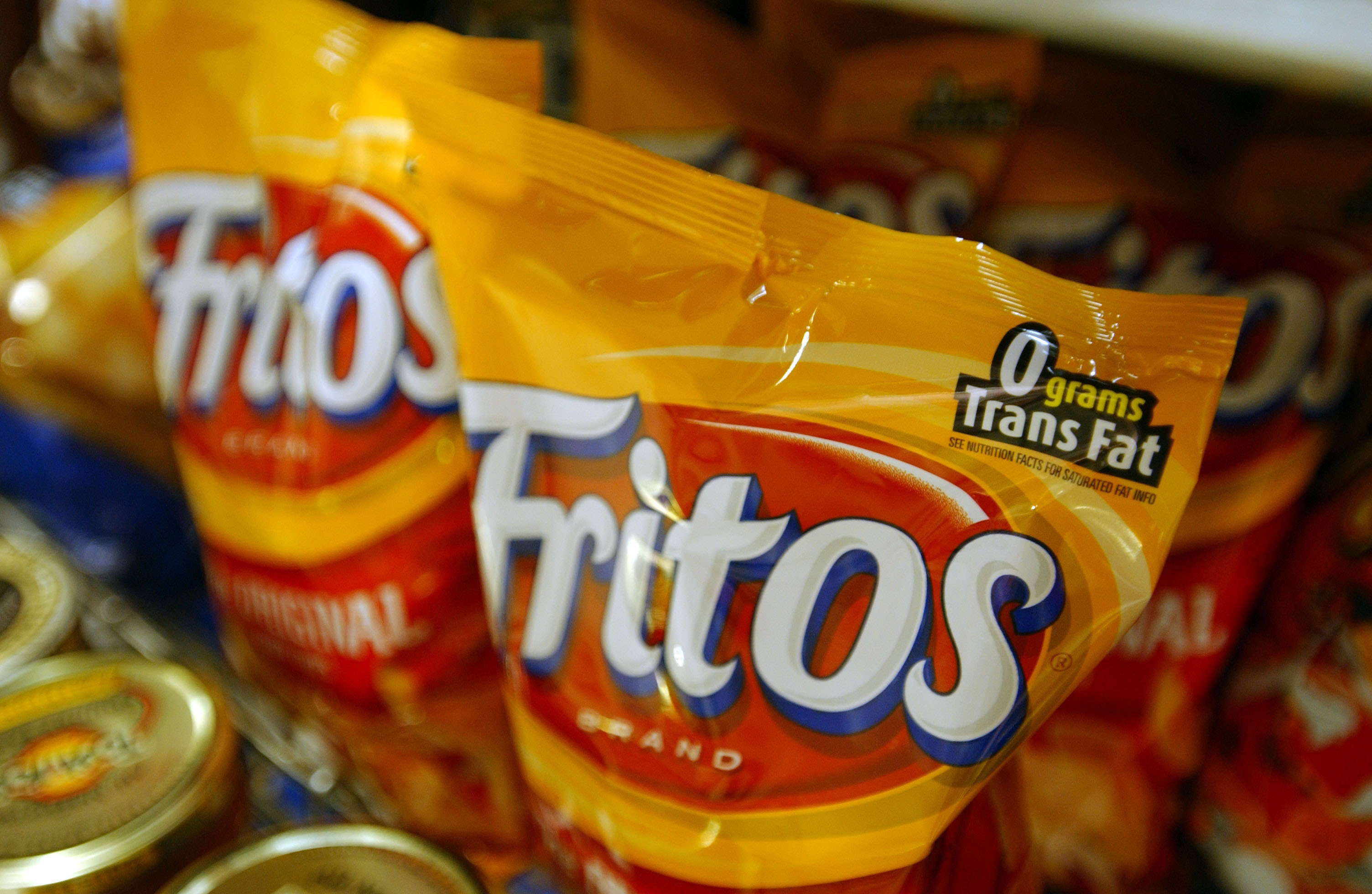 Bags of reduced fat Frito-Lay Fritos brand products are displayed at a supermarket in New York on Wednesday, April 25, 2007