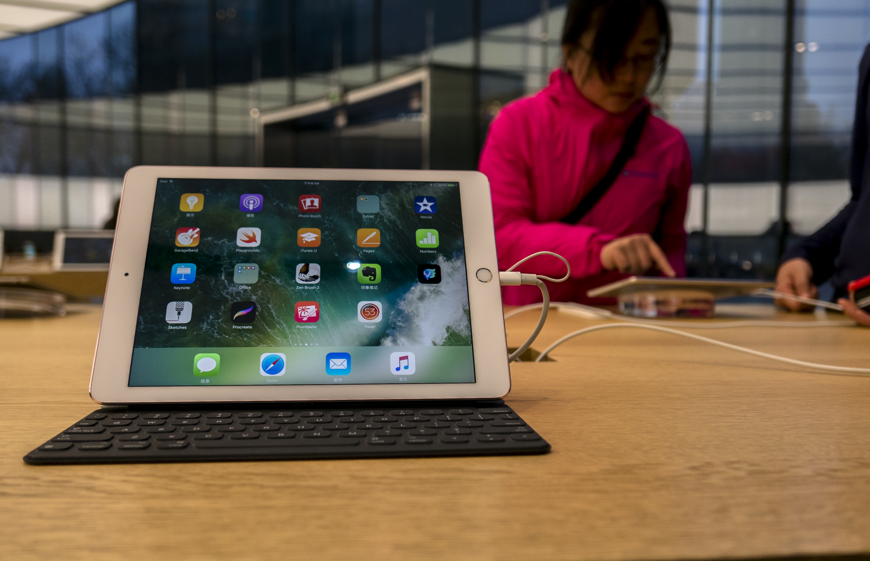 Apps on a iPad shown in an Apple shop. On the March 25,