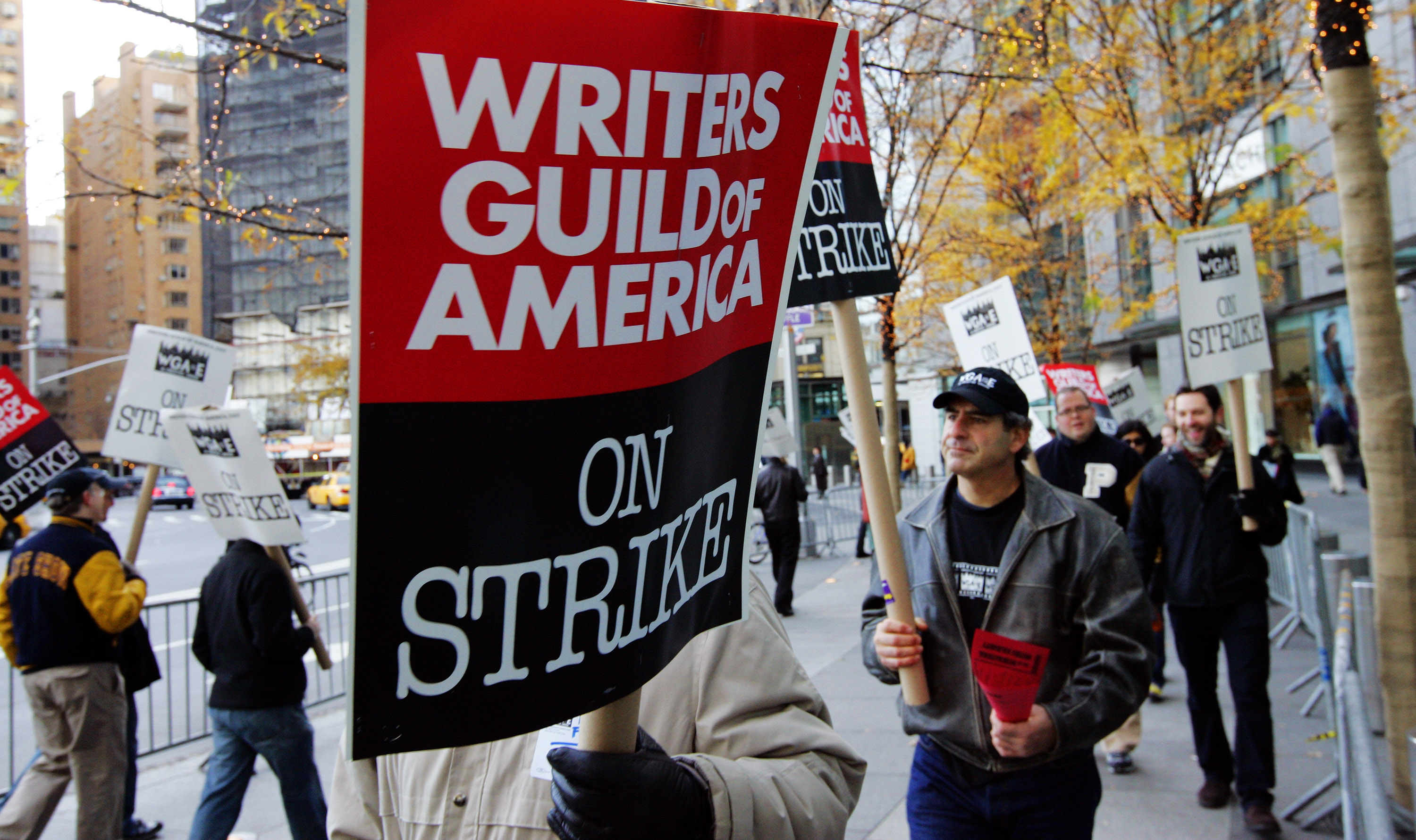 Striking Writers Rally At Time Warner Center In New York