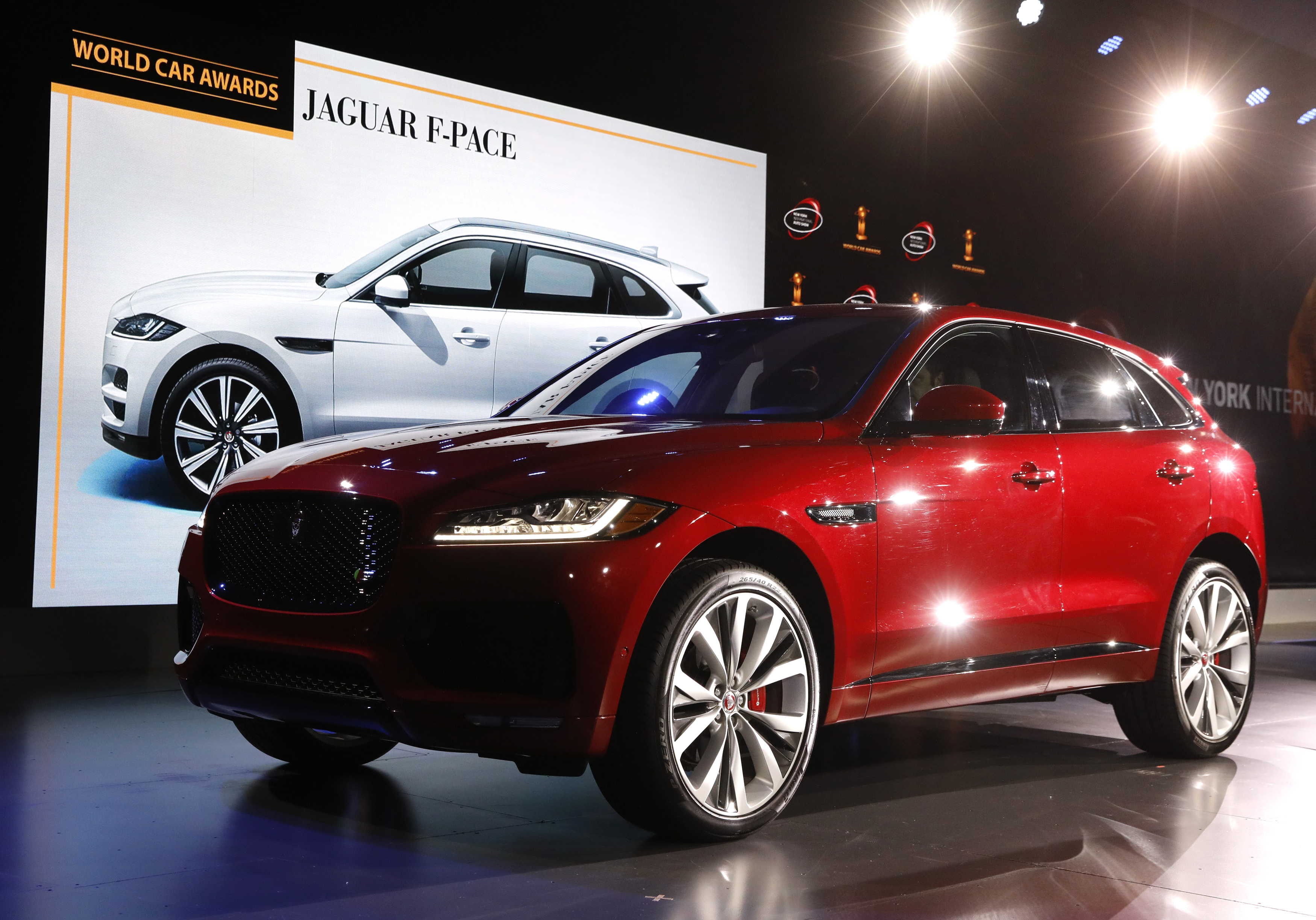 The Jaguar F-Pace is displayed at the 2017 New York International Auto Show in New York