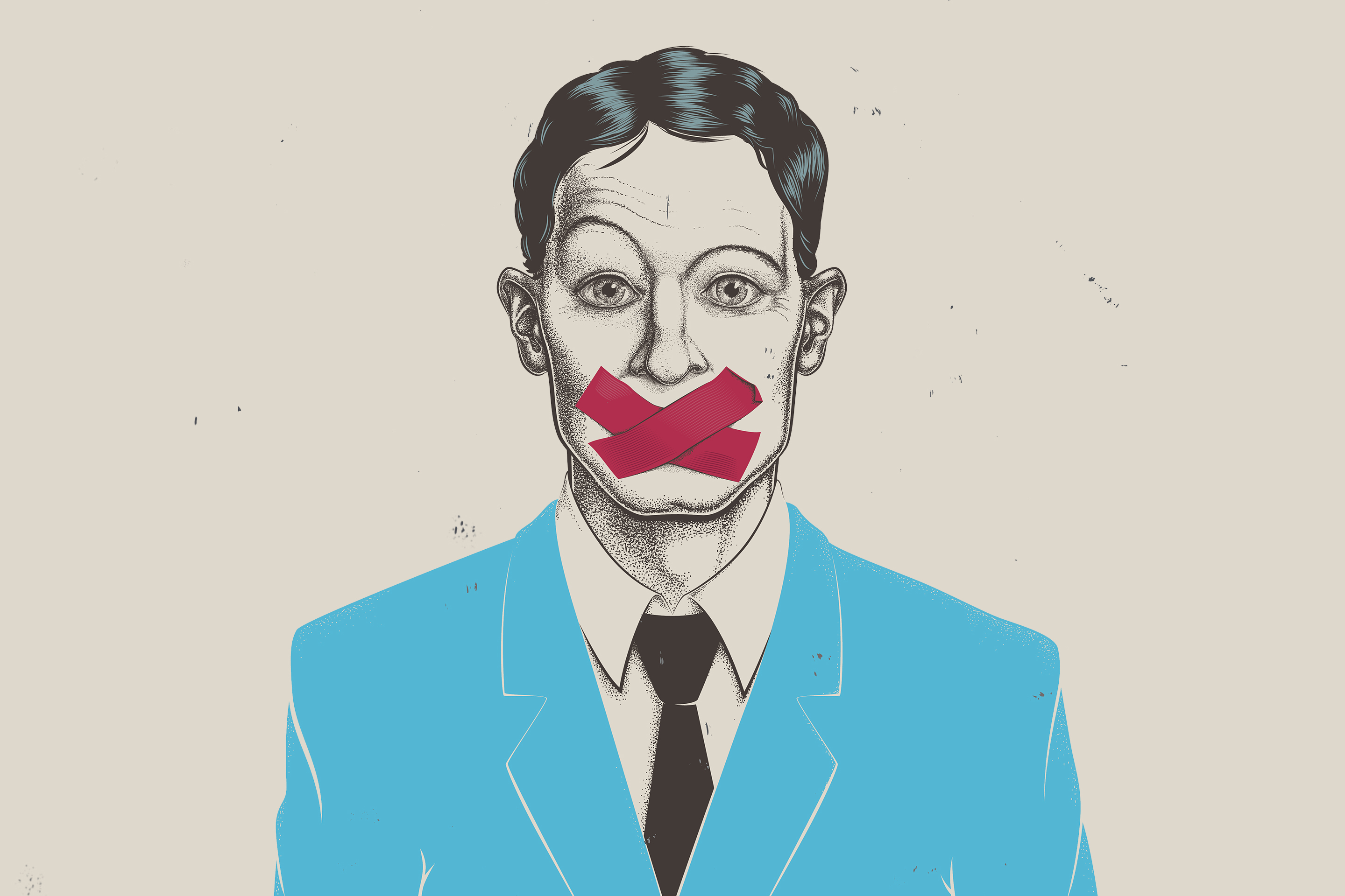 Stippling businessman tape on mouth