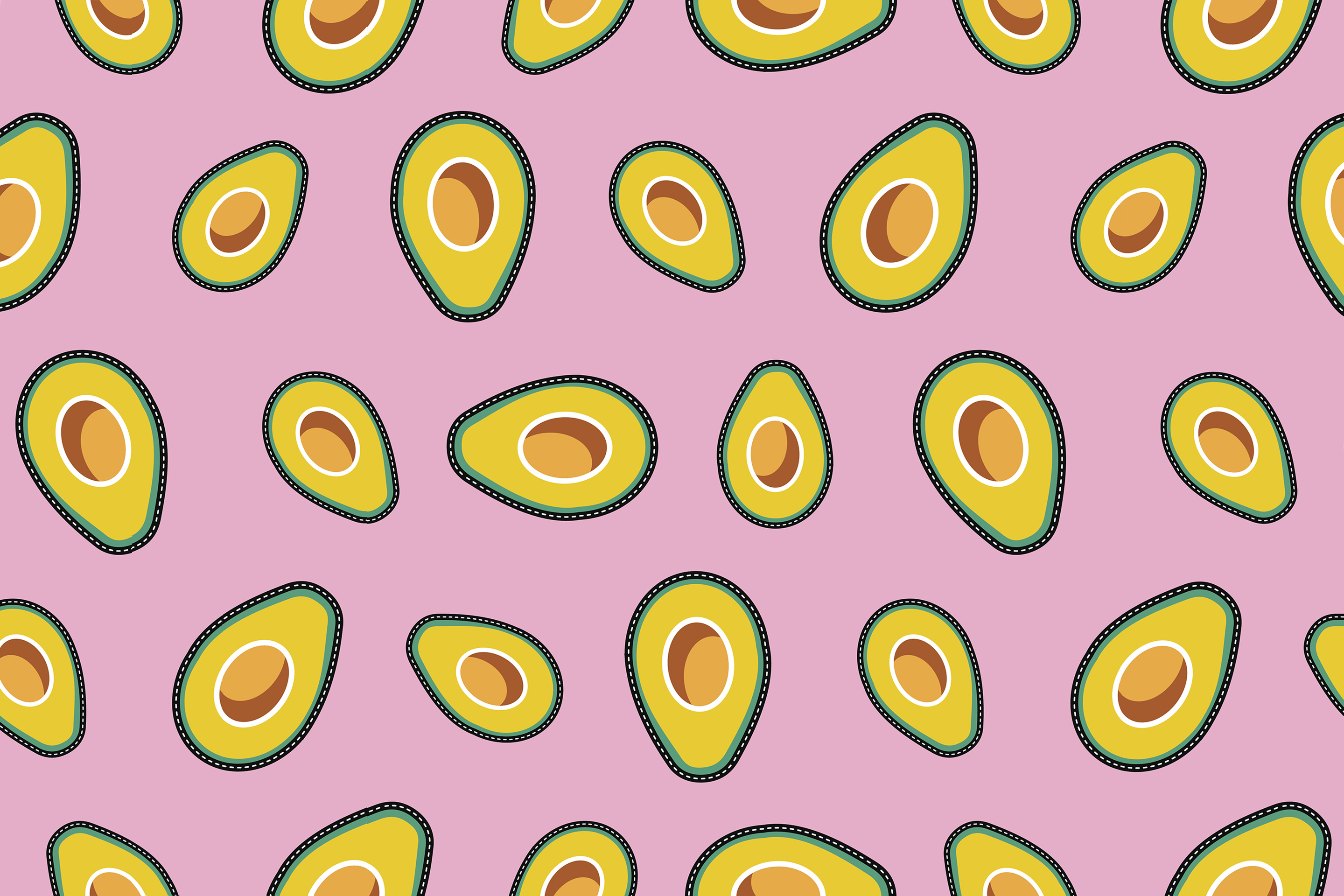 Cartoon seamless background with avocado designs