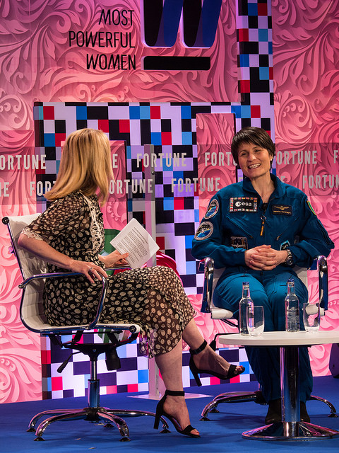 Astronaut Samantha Cristoforetti being interviewed by Trish Halpin, Editor-in-Chief, Marie Claire U.K, at Fortune magazine's Most Powerful Women Summit at the Dorchester Hotel in London on June 13 2017. Pictures by Peter Dench for Fortune Magazine.