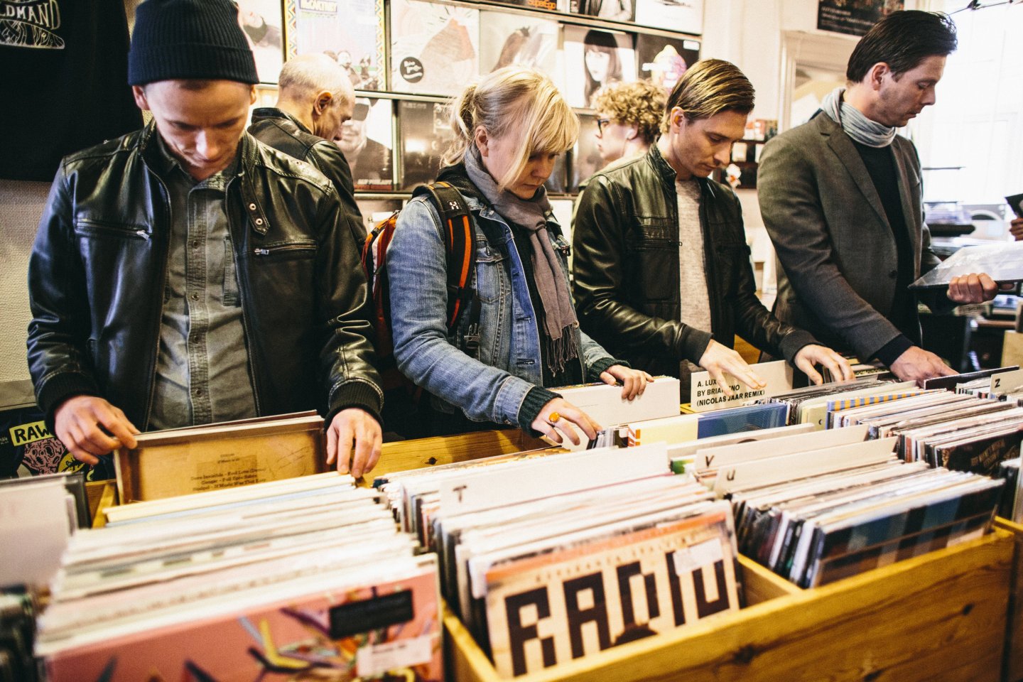 Music and vinyl fans are digging vinyls from the crates at Record Store Day 2013. Denmark.