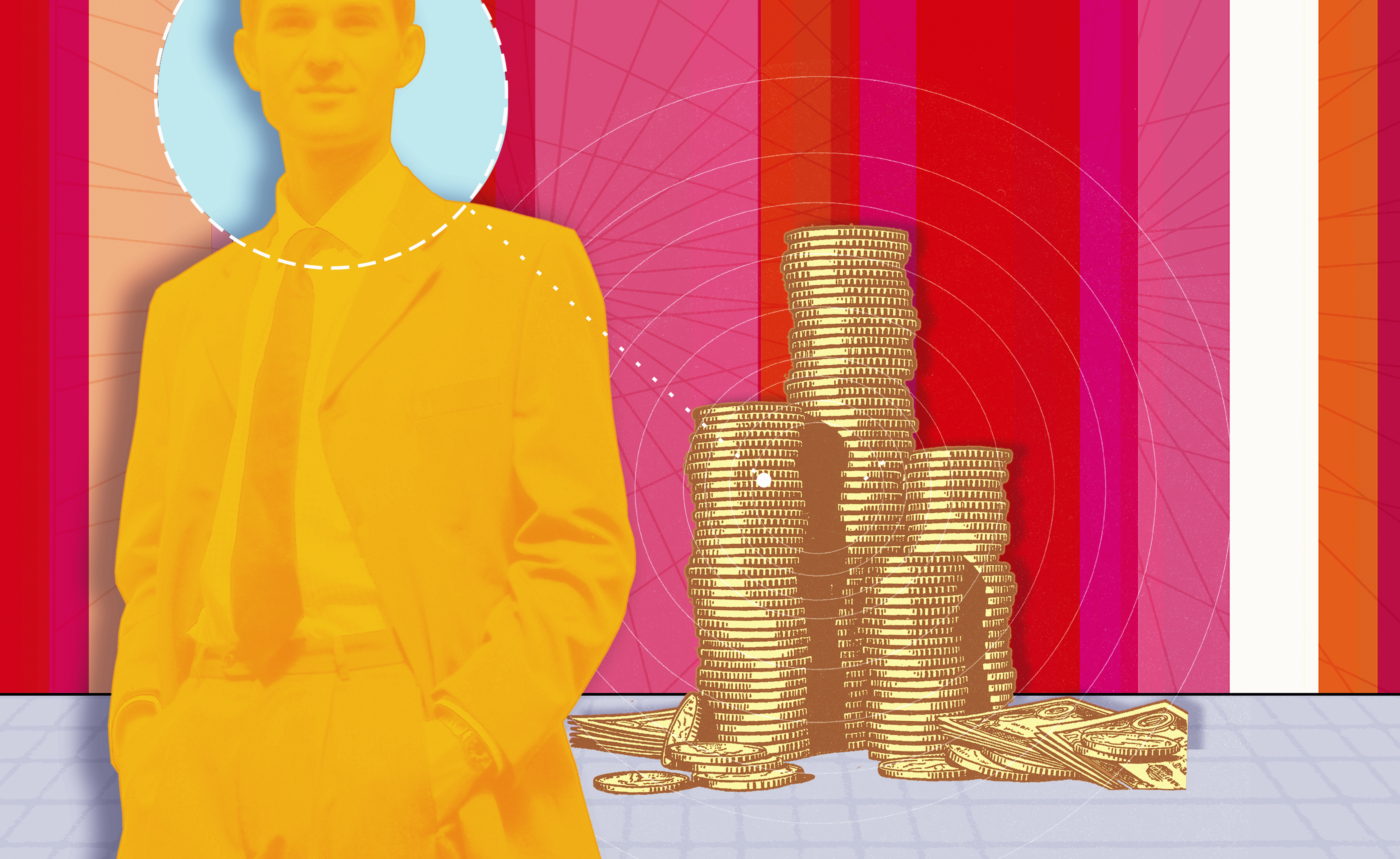 Businessman and stacks of coins