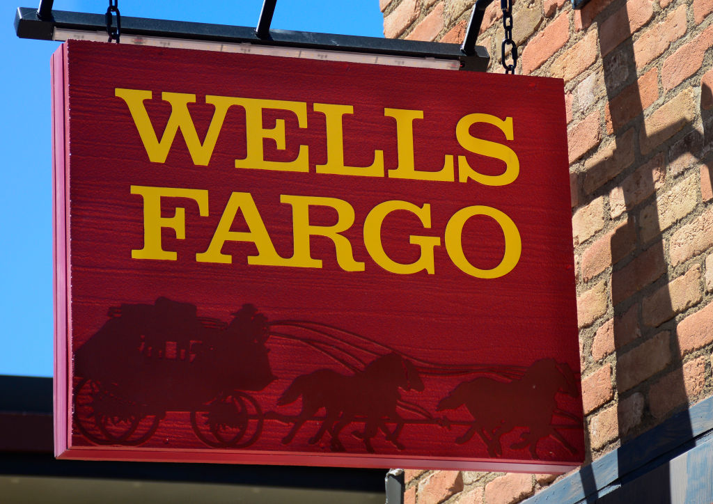 ASPEN, CO - JUNE 10, 2017: A sign hangs over the entrance to the The Wells Fargo Bank in Aspen, Colorado. (Photo by Robert Alexander/Getty Images)