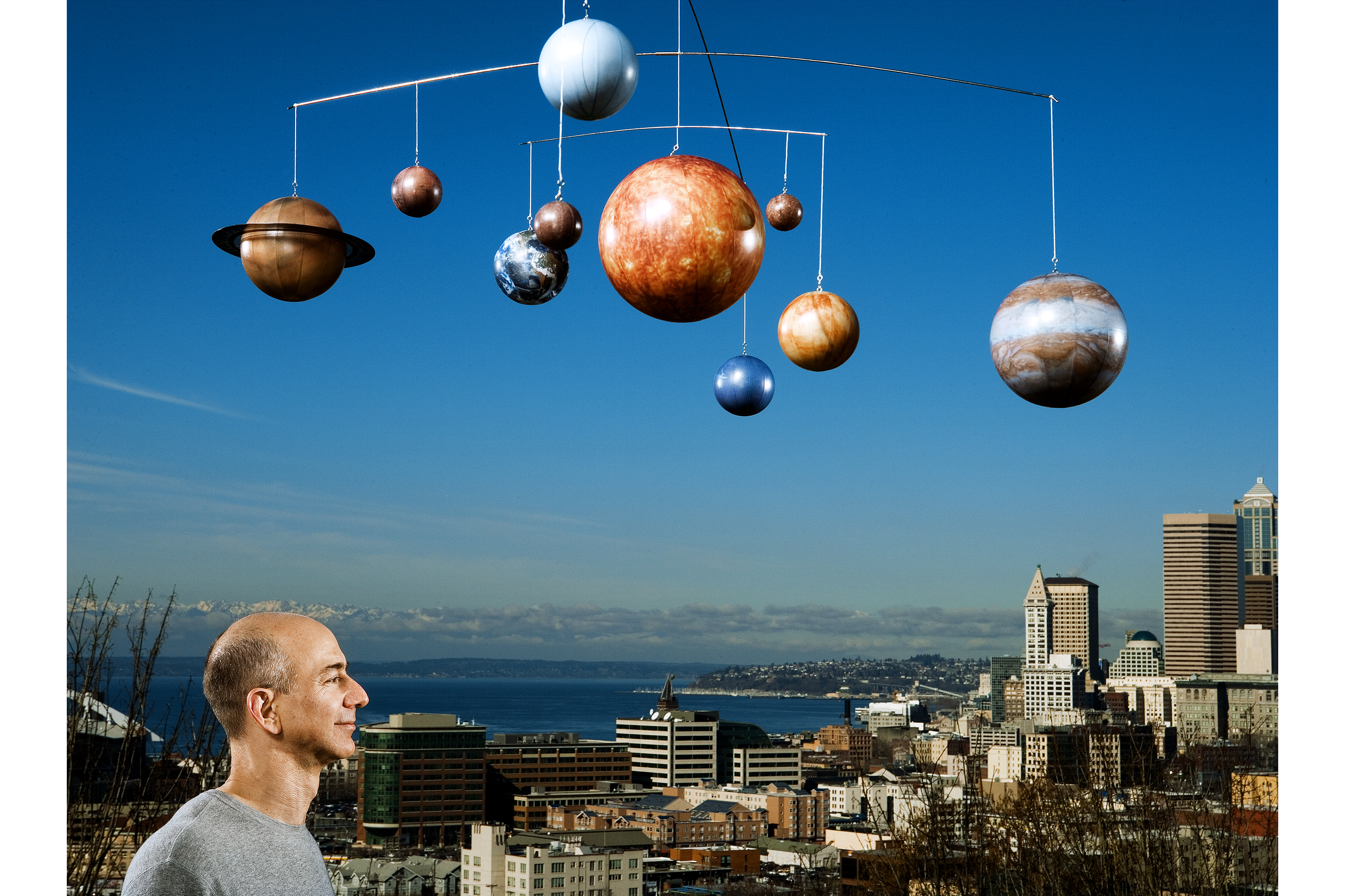 Jeff Bezos photographed outside of the Amazon headquarters in Seattle. Feb, 2008