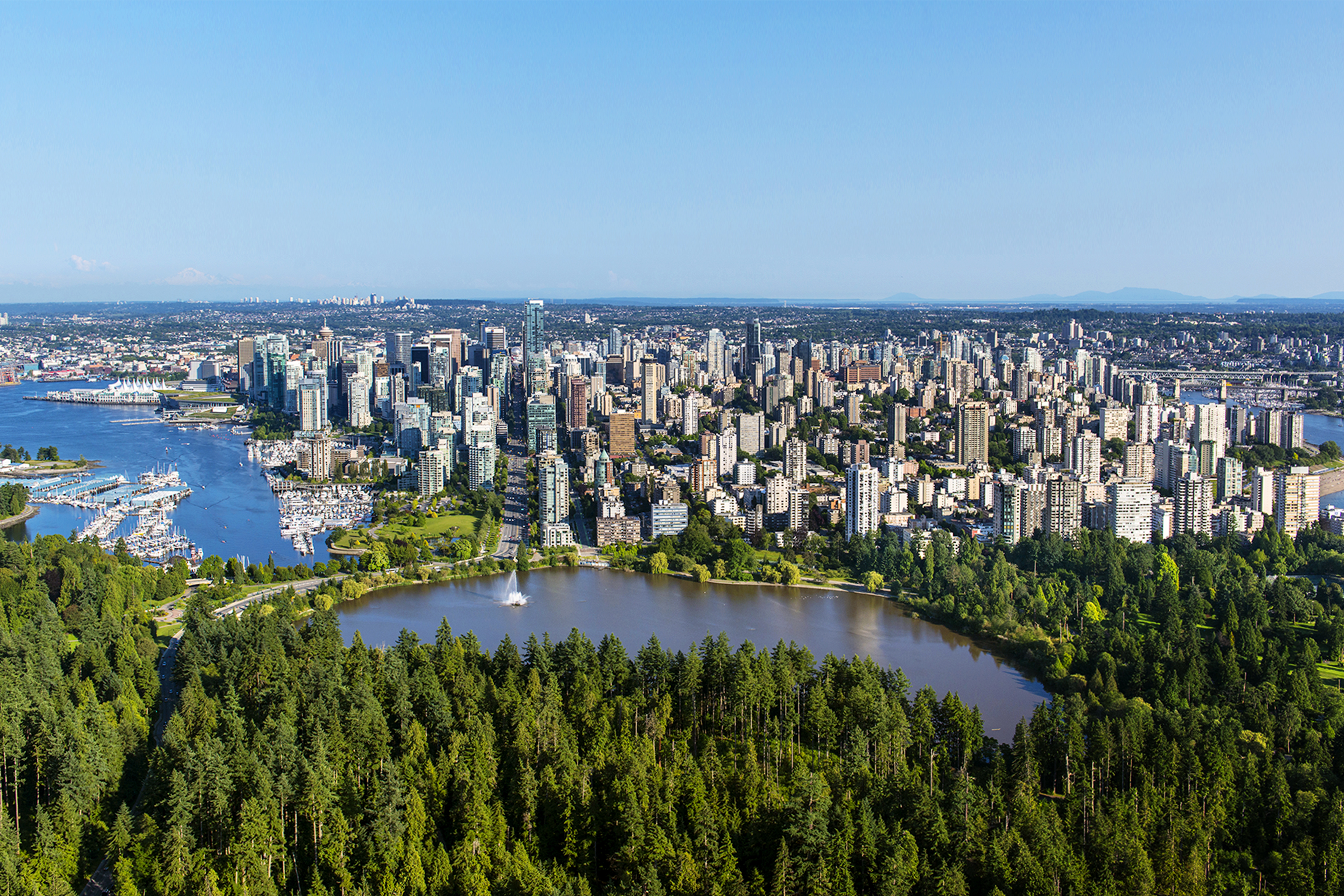 Stanley Park, Lost Lagoon and downtown Vancouver.