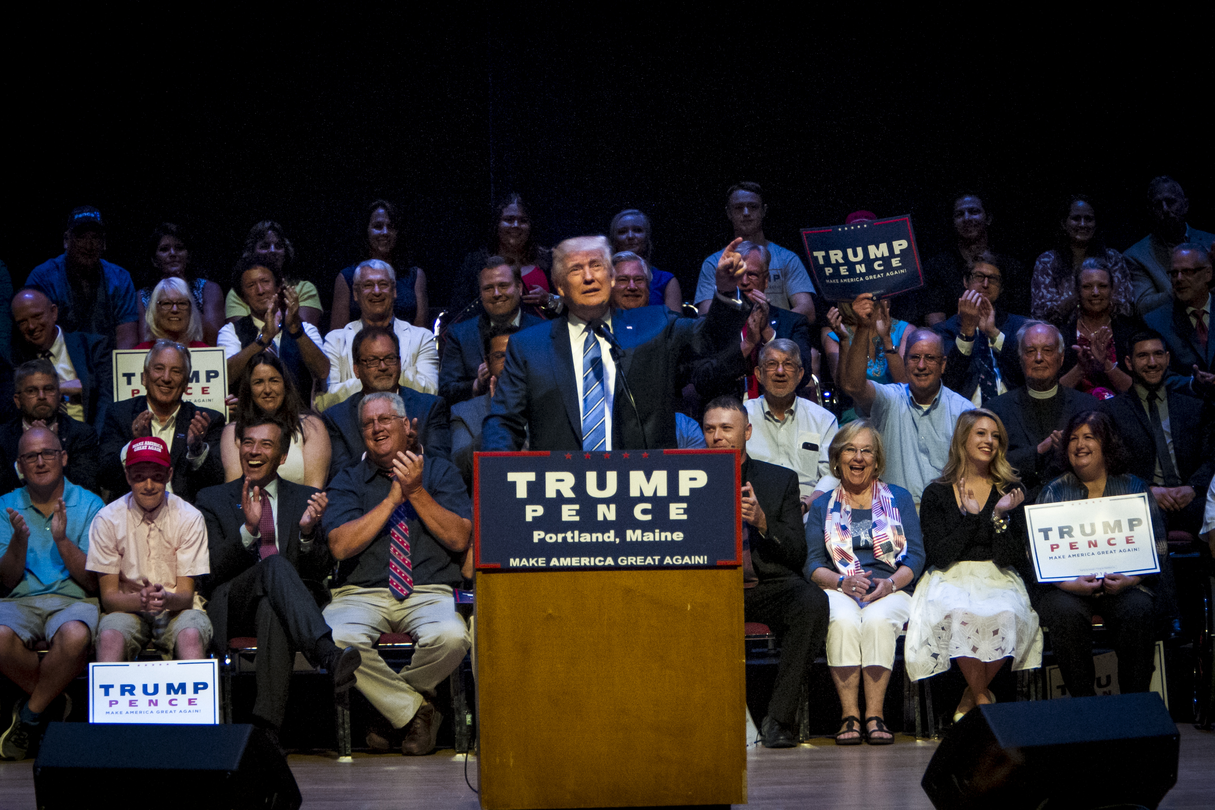 Republican Presidential Candidate Donald Trump Campaigns In Portland, Maine