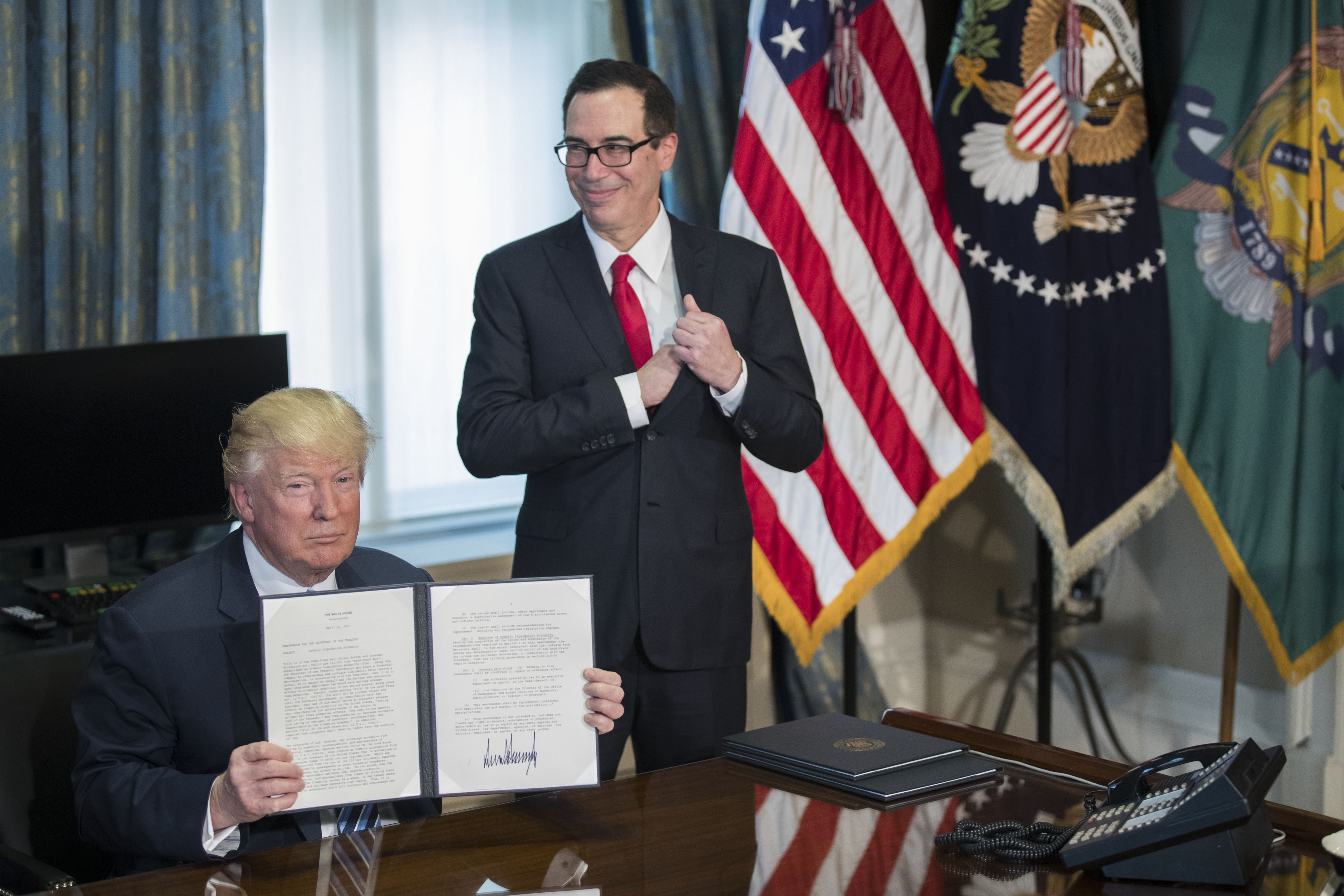 President Trump Meets with Treasury Secretary Mnuchin at Treasury Department