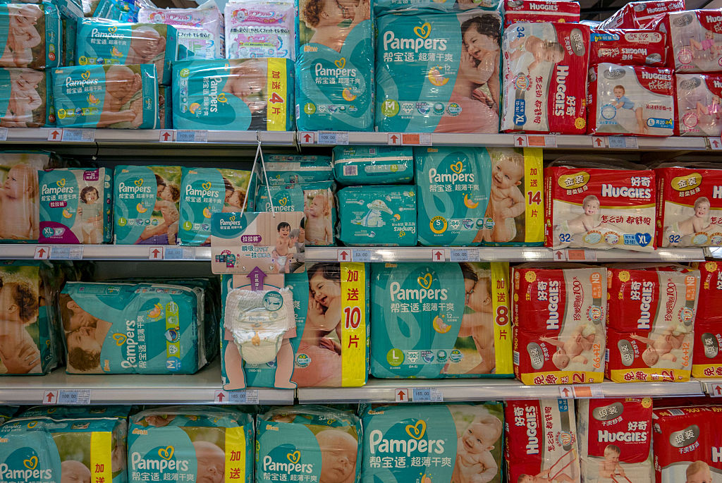 A baby paper diaper area in a supermarket.  China will have