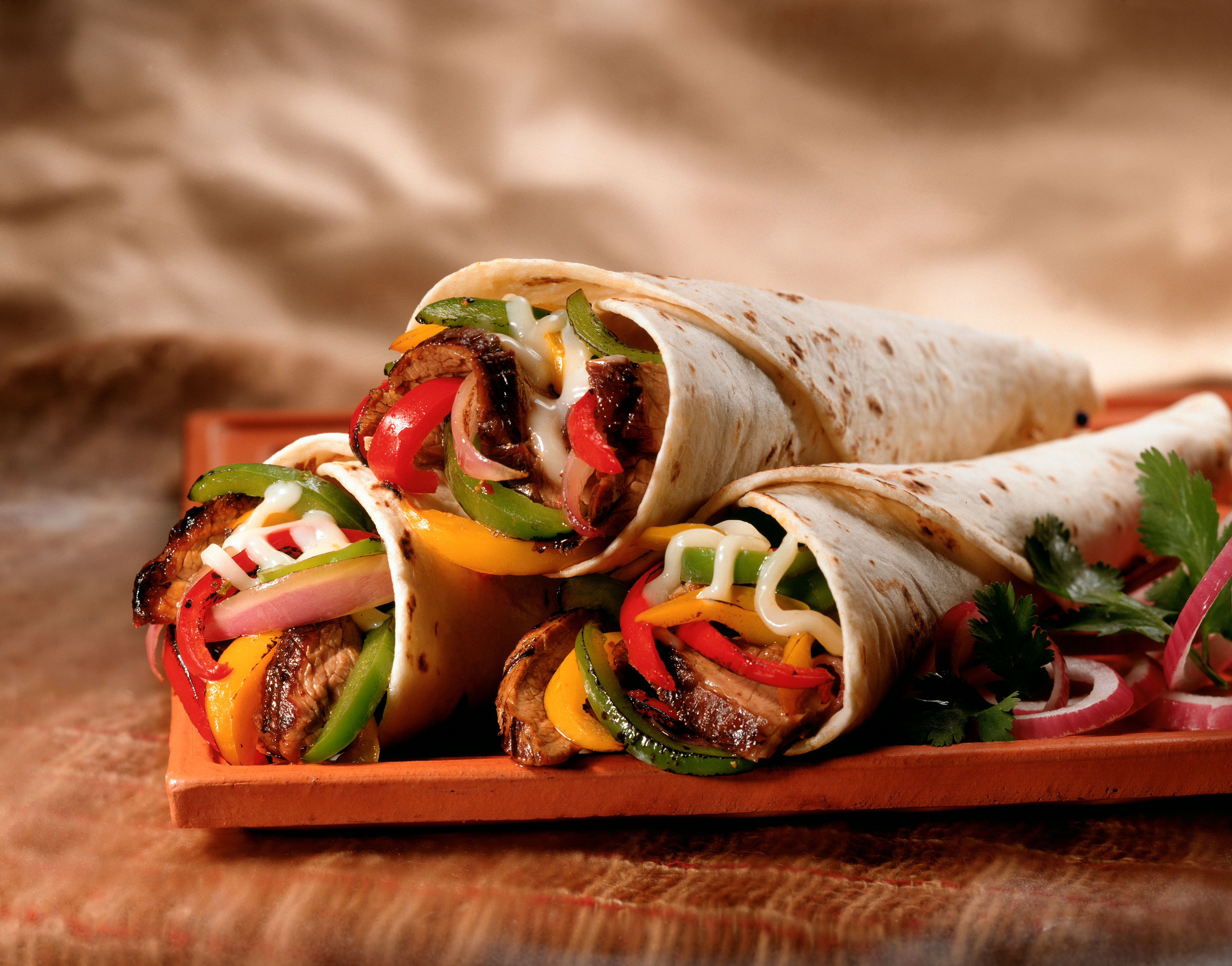Steak and vegetable fajitas