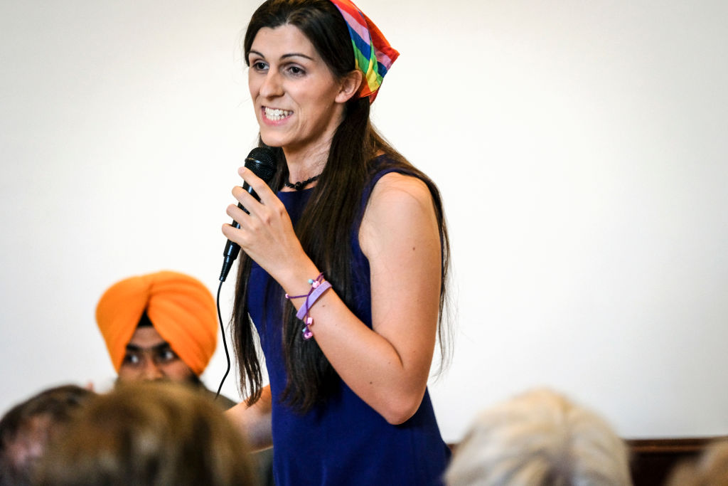 Democratic primary candidate Danica Roem makes her pitch to voters at the Bull Run Swim & Raquet Club while debating three fellow Democrats vying to unseat Republican State Delegate Bob Marshall in Manassas, Virginia