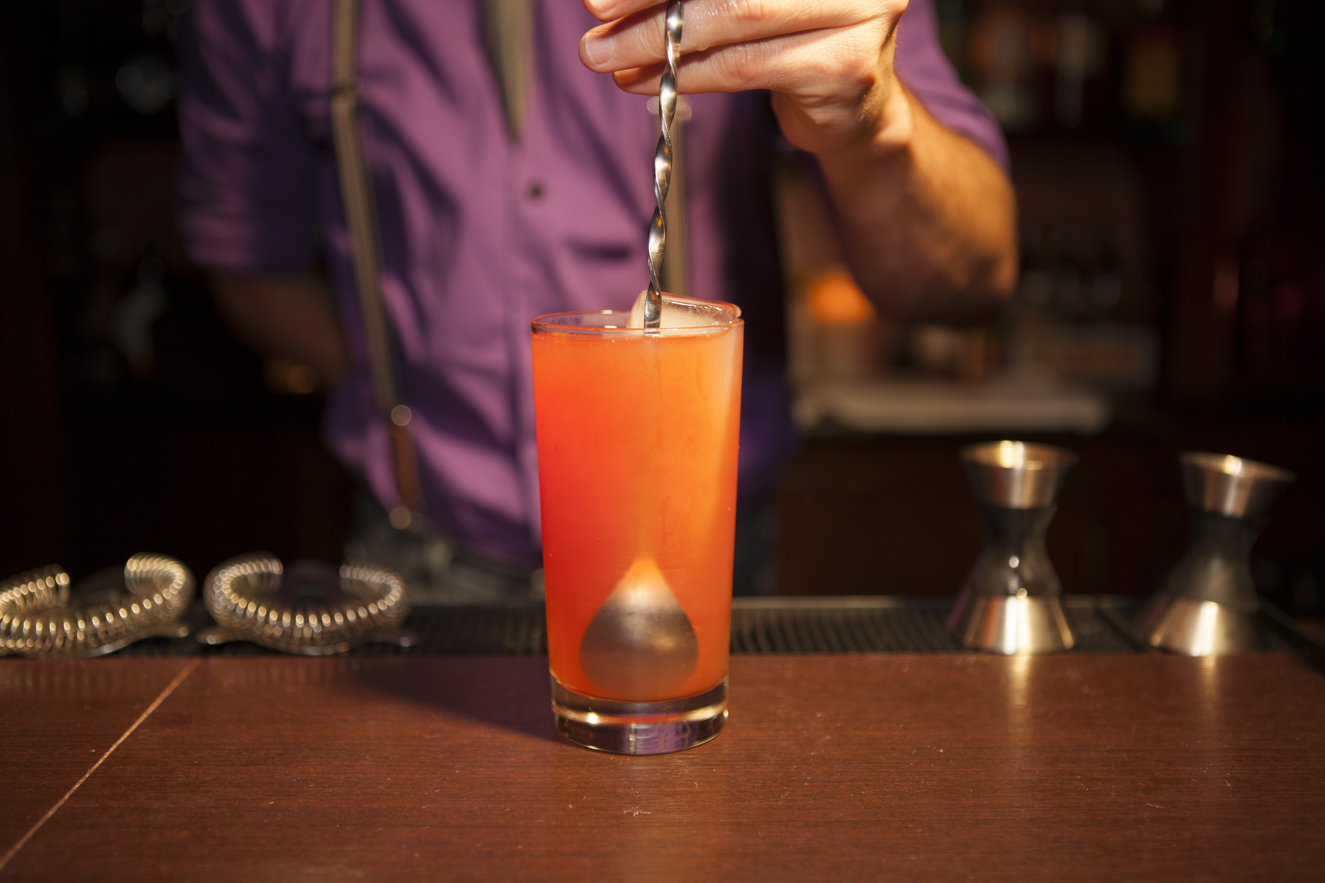Cocktail on Bar with Stirrer