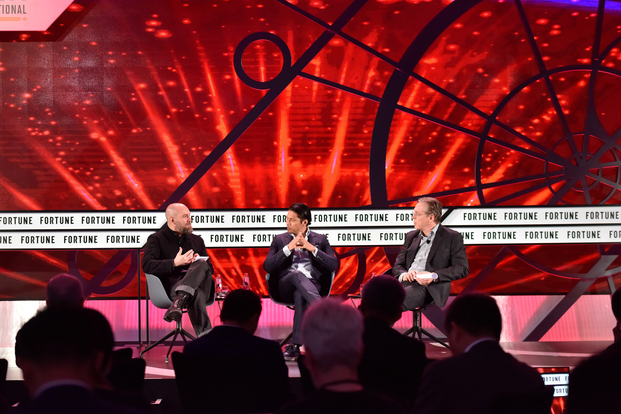 (L-R) IDEO Asia managing partner Charles Hayes, Filipino designer Robbie Antonio and Time Inc Executive Editor for International Clay Chandler discuss the state of innovation in China at the Brainstorm Tech International forum in Guangzhou, China.